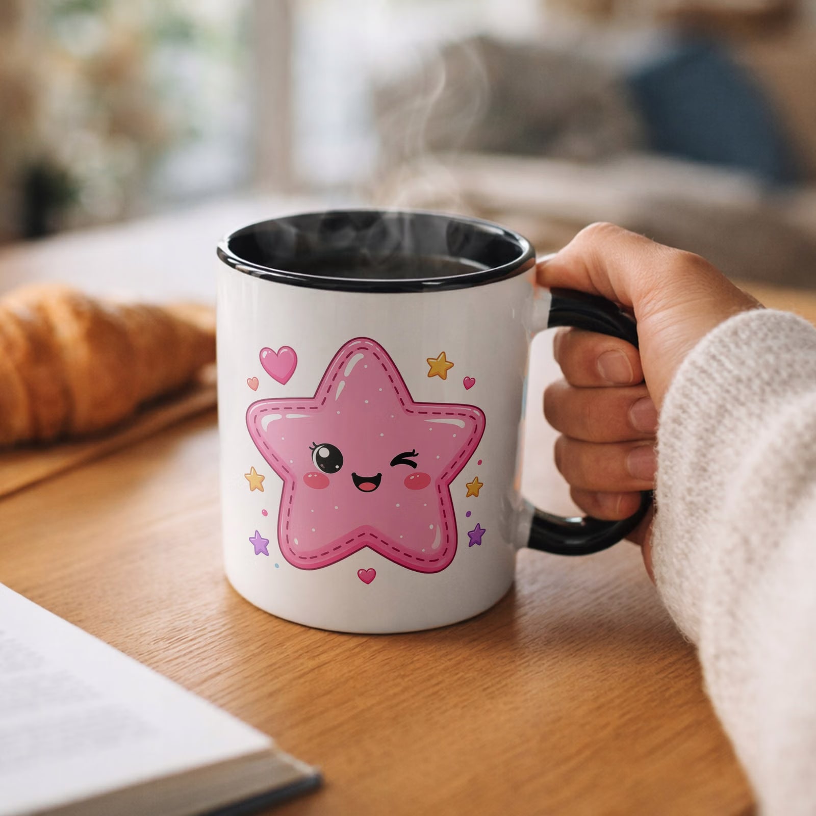 Kubek Czarny z nadrukiem Kawaii Gwiazdka Dla Dzieci Prezent Upominek