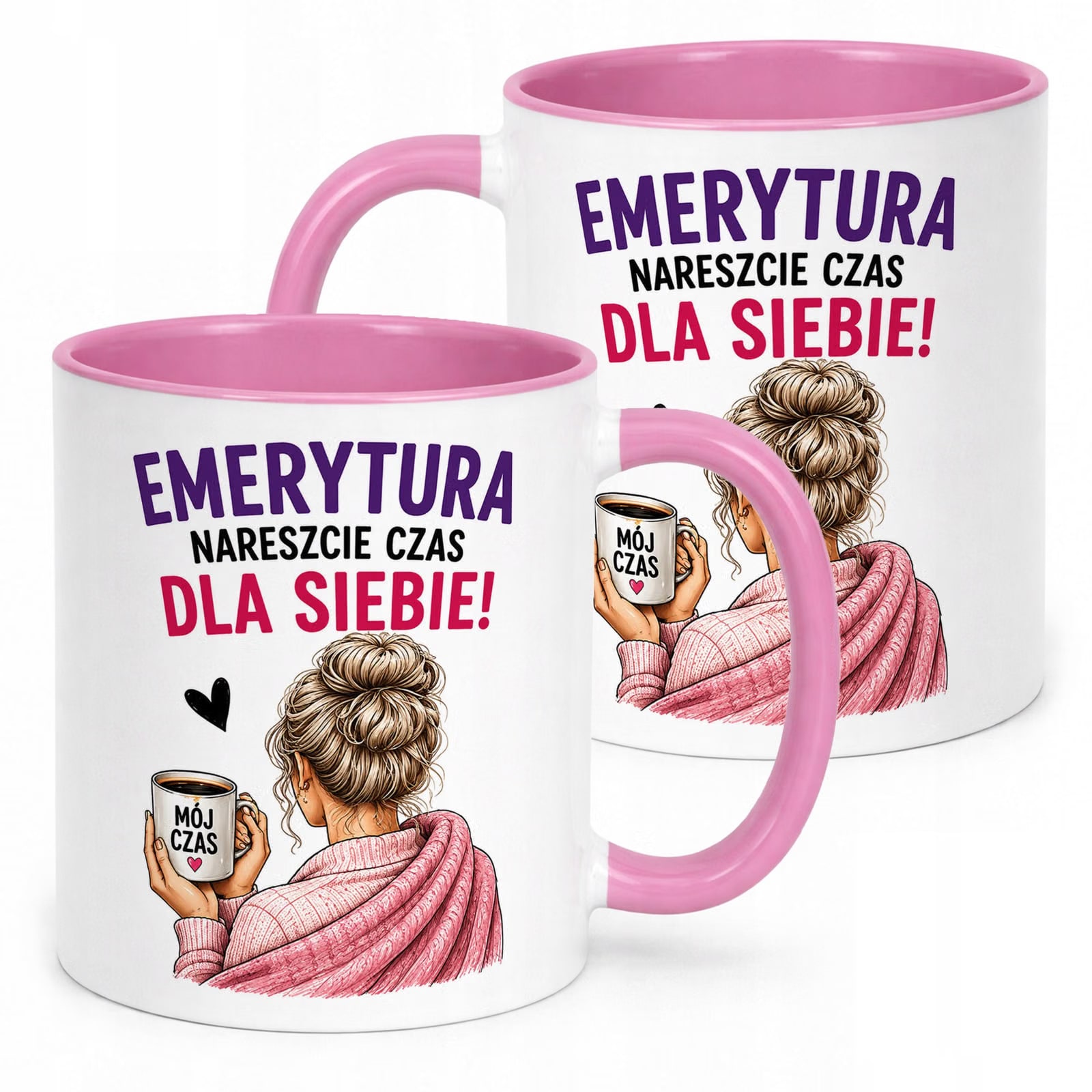 Kubek Różowy z nadrukiem Emerytura Dla Emerytki Upominek Prezent