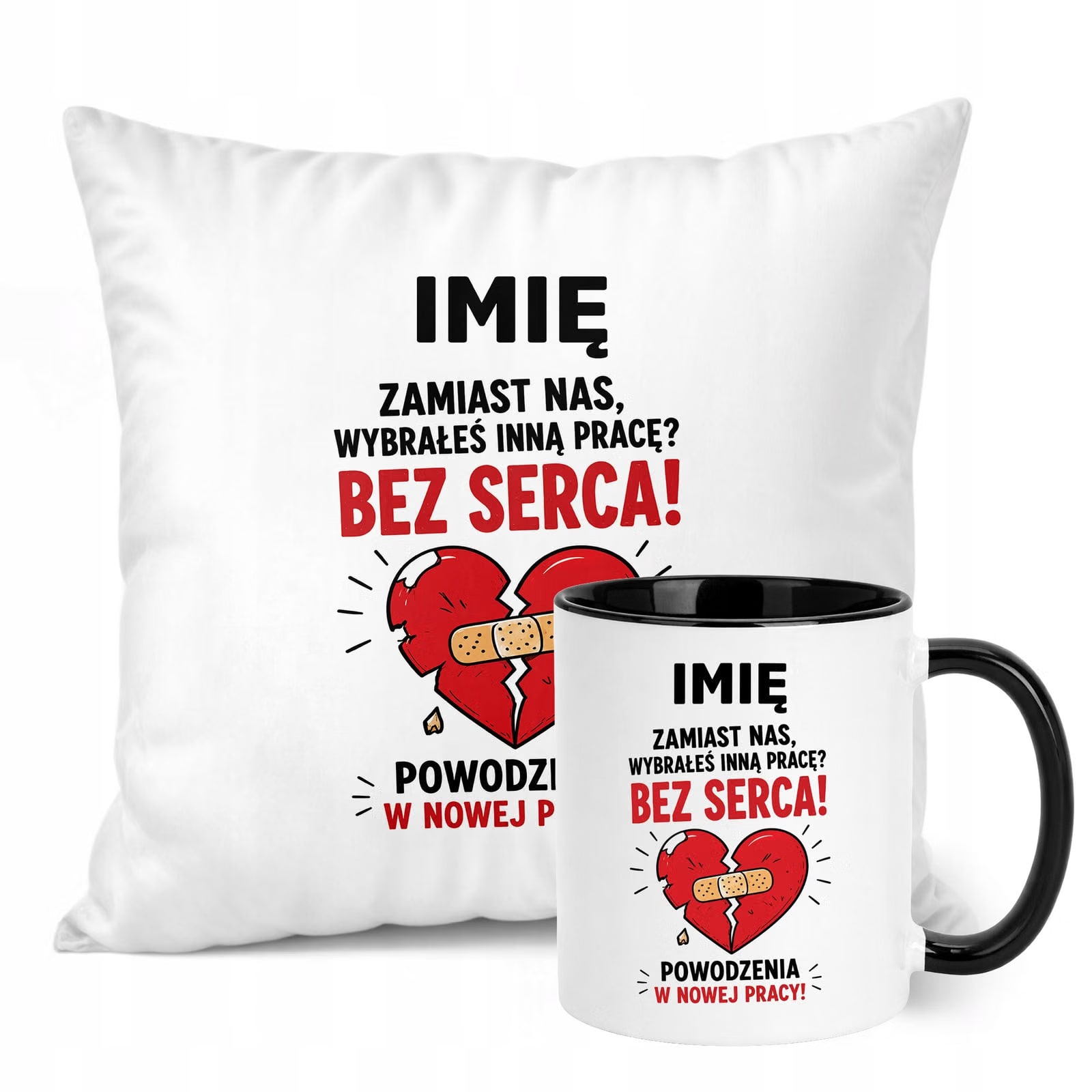 Zestaw Personalizowany Kubek Czarny Poduszka Odejście z Pracy Prezent