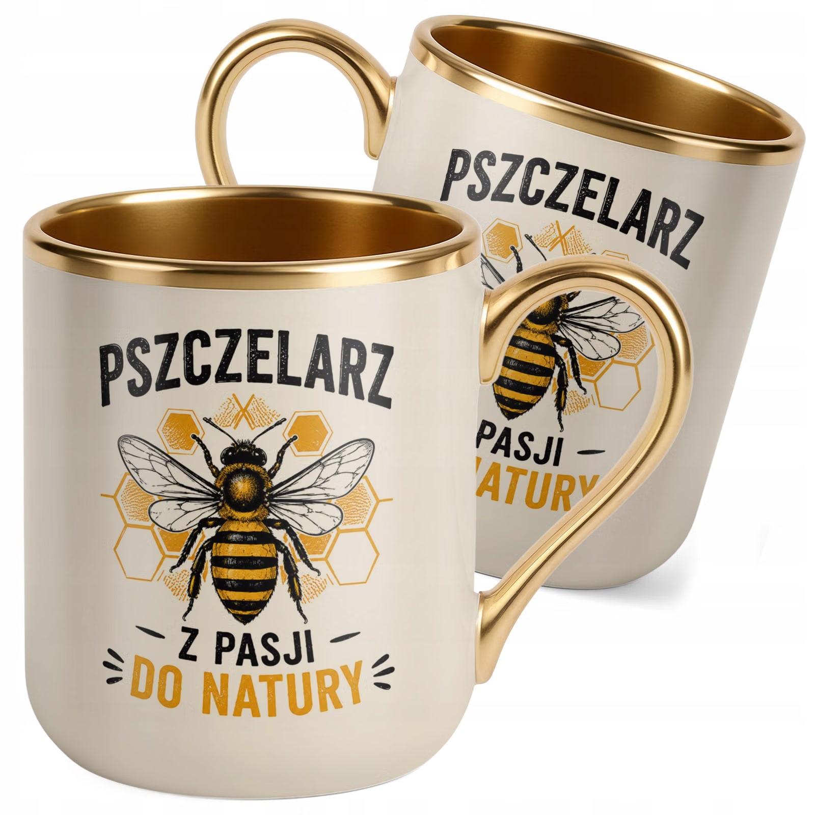 Kubek z nadrukiem Premium Złoty Ecru Dla Pszczelarza Szef Pasieki Prezent