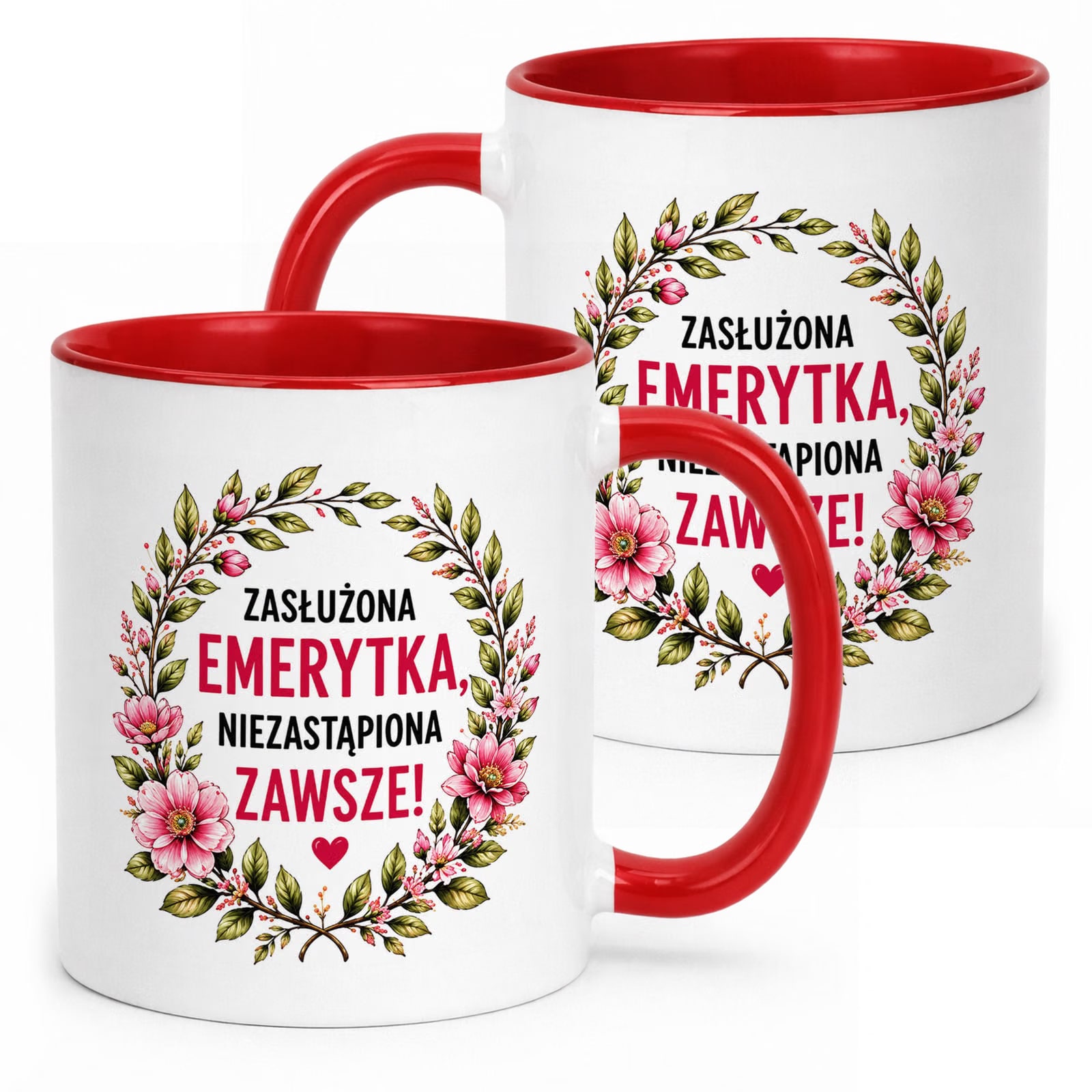 Kubek Czerwony z nadrukiem Emerytura Dla Emerytki Upominek Prezent