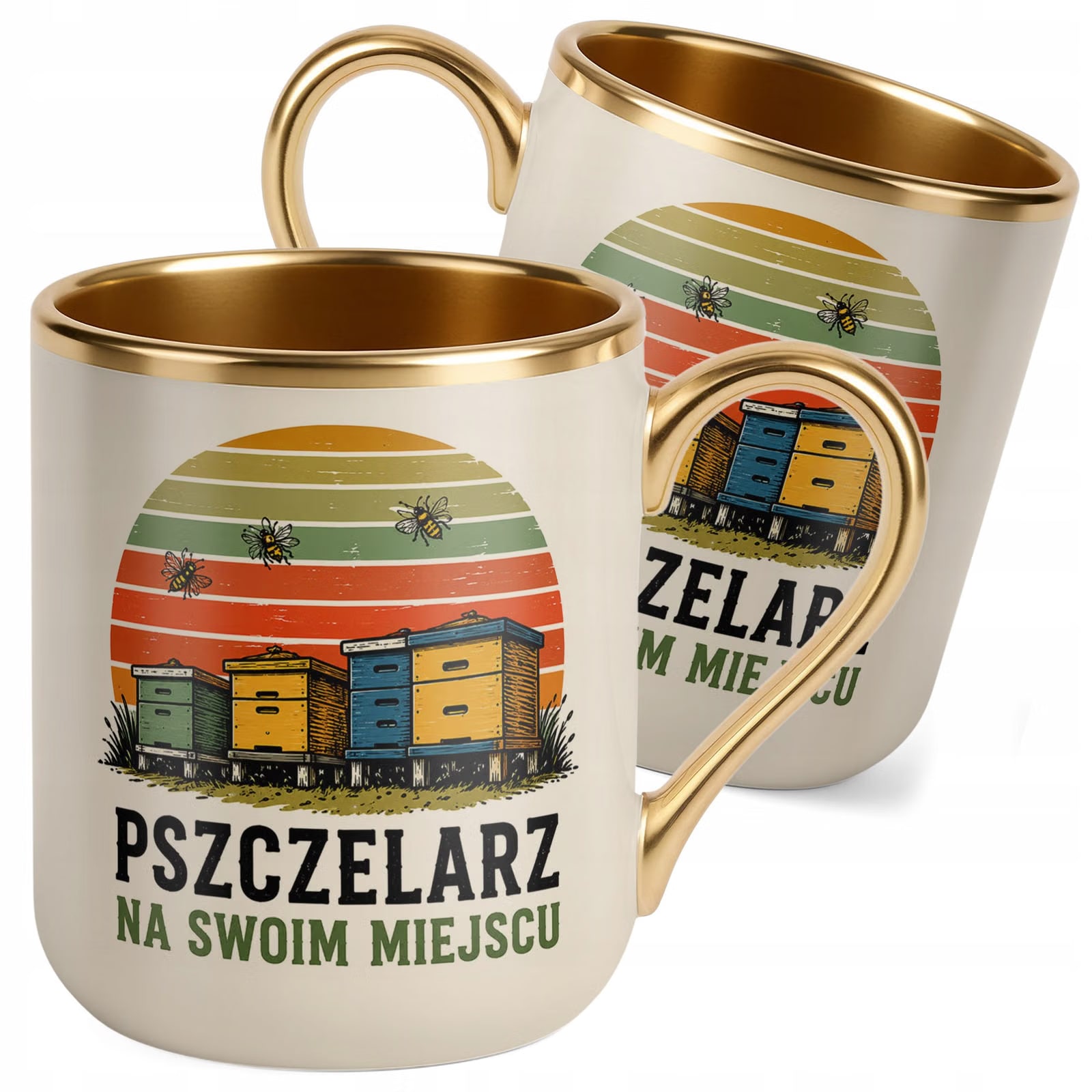 Kubek z nadrukiem Premium Złoty Ecru Dla Pszczelarza Szef Pasieki Prezent