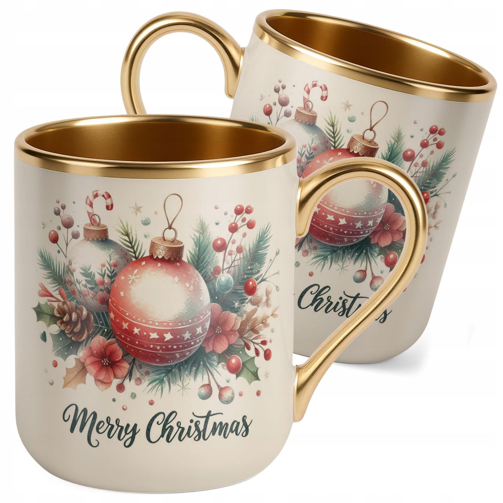 Kubek Premium Złoty Ecru Boże Narodzenie Mikołajki Merry Christmas Prezent
