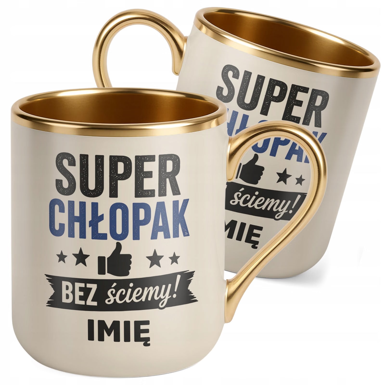 Kubek personalizowany z nadrukiem Premium Złoty Ecru Dzień Chłopaka