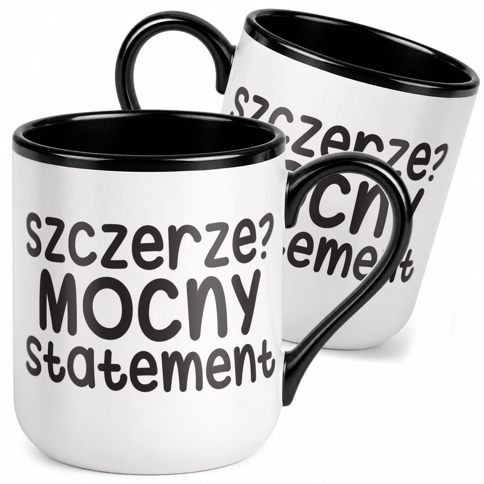 Kubek z nadrukiem Premium Czarny Szczerze Mocny Statement Upominek Prezent