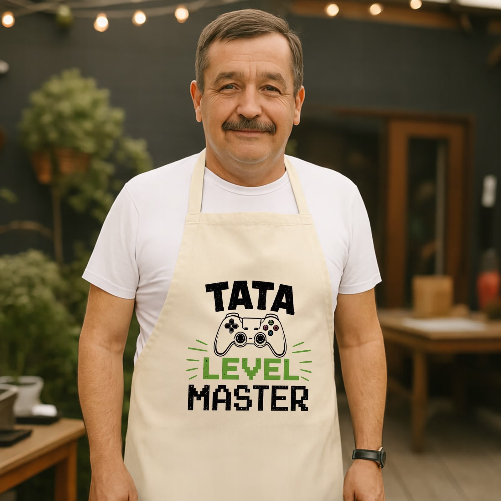 Fartuch kuchenny ecru dla taty prezent na Dzień Ojca upominek od serca