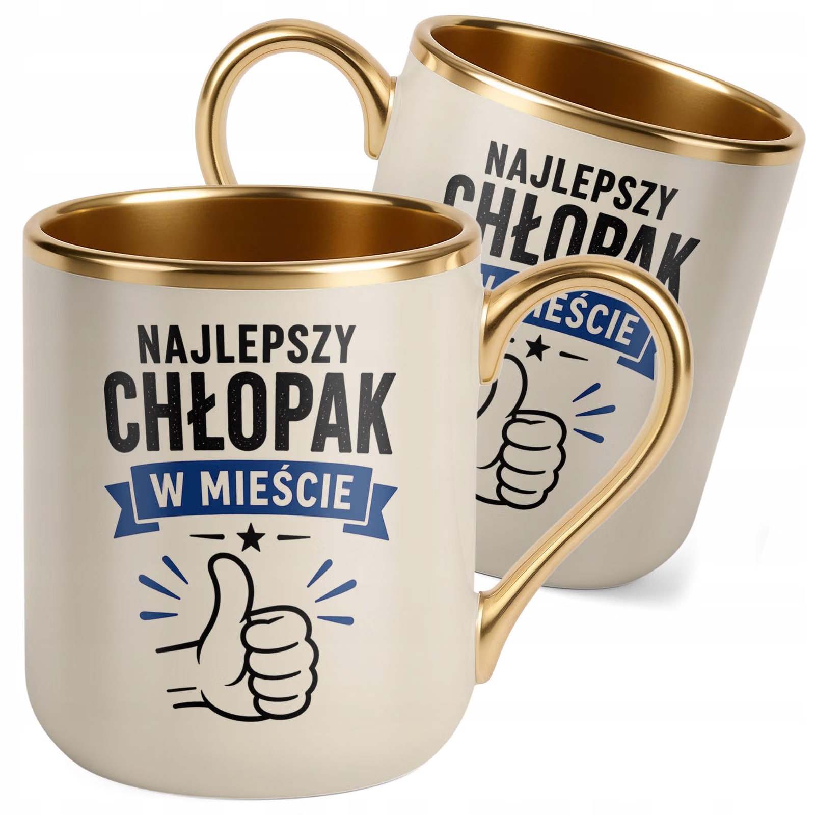Kubek z nadrukiem Premium Złoty Ecru Dzień Chłopaka Mężczyzny Prezent