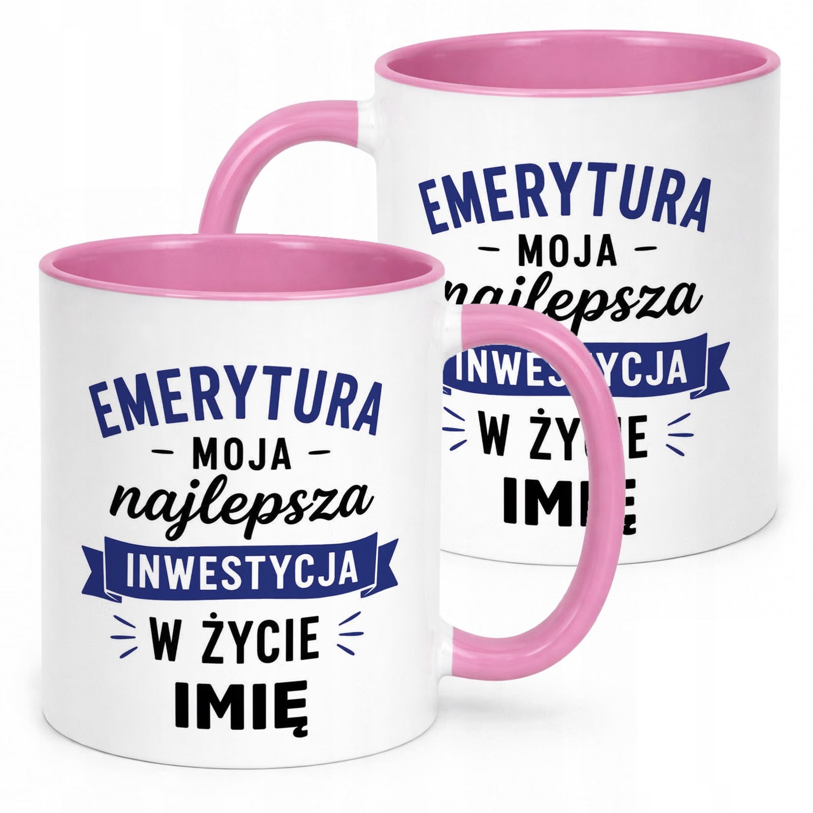 Kubek Różowy Personalizowany z Nadrukiem Emerytura Dla Emeryta Prezent
