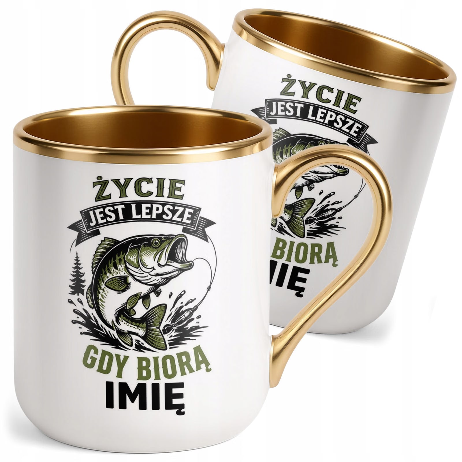 Kubek Personalizowany z nadrukiem Premium Złoty Dla Wędkarza Prezent