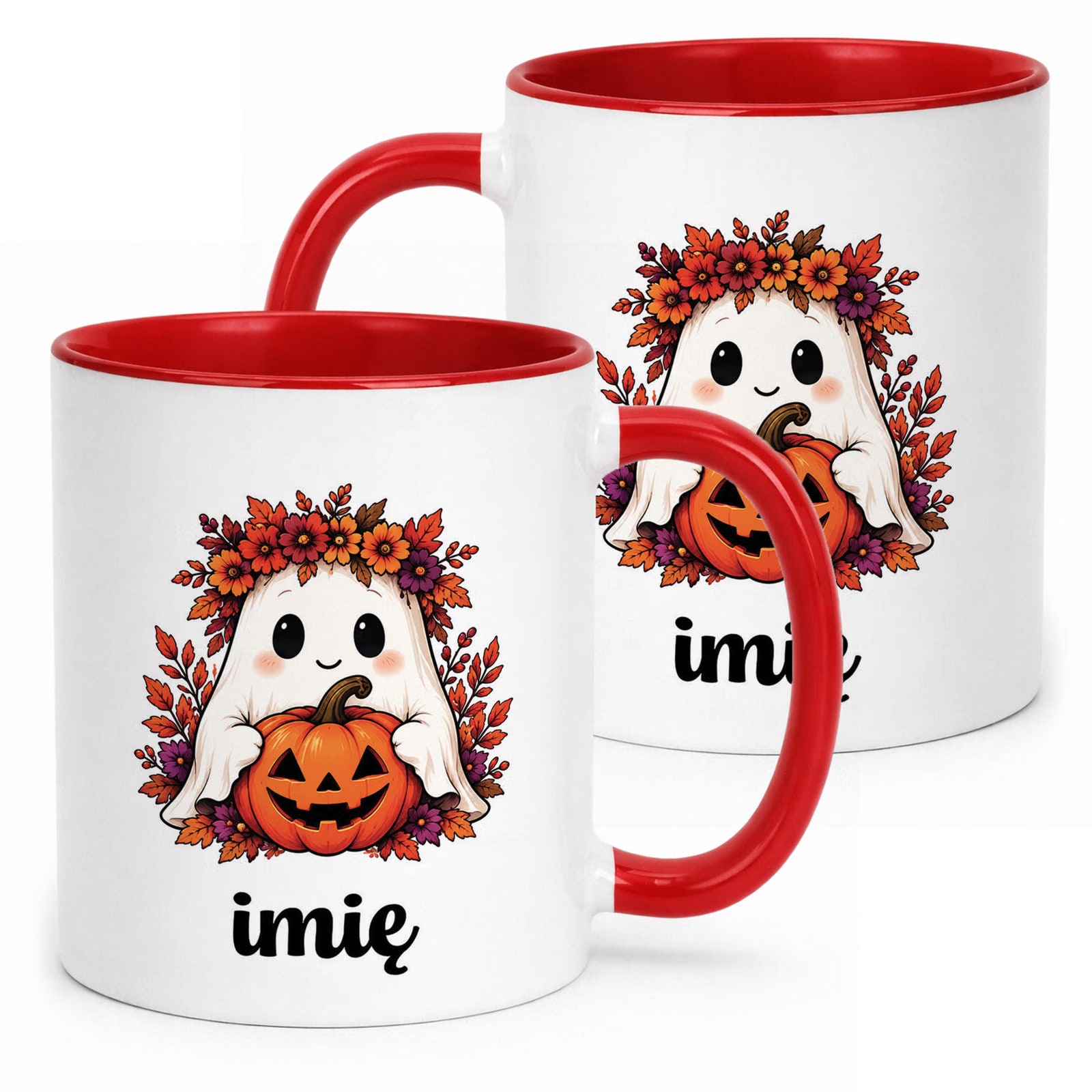 Kubek Czerwony Personalizowany z Nadrukiem Halloween Jesień Prezent