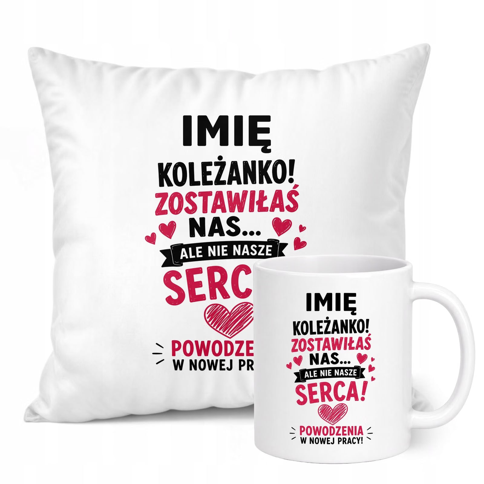 Zestaw Personalizowany Kubek Biały Poduszka Odejście z Pracy Prezent