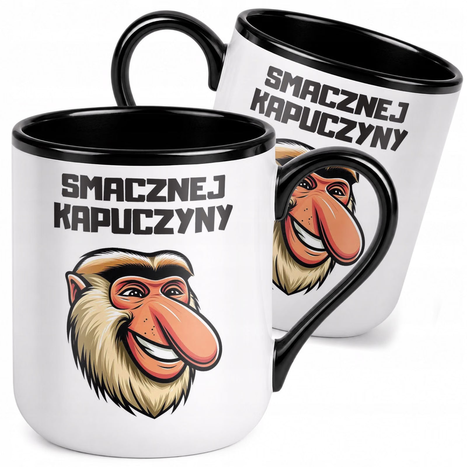 Kubek z nadrukiem Premium Czarny Janusz Nosacz Smacznej Kapuczyny Prezent
