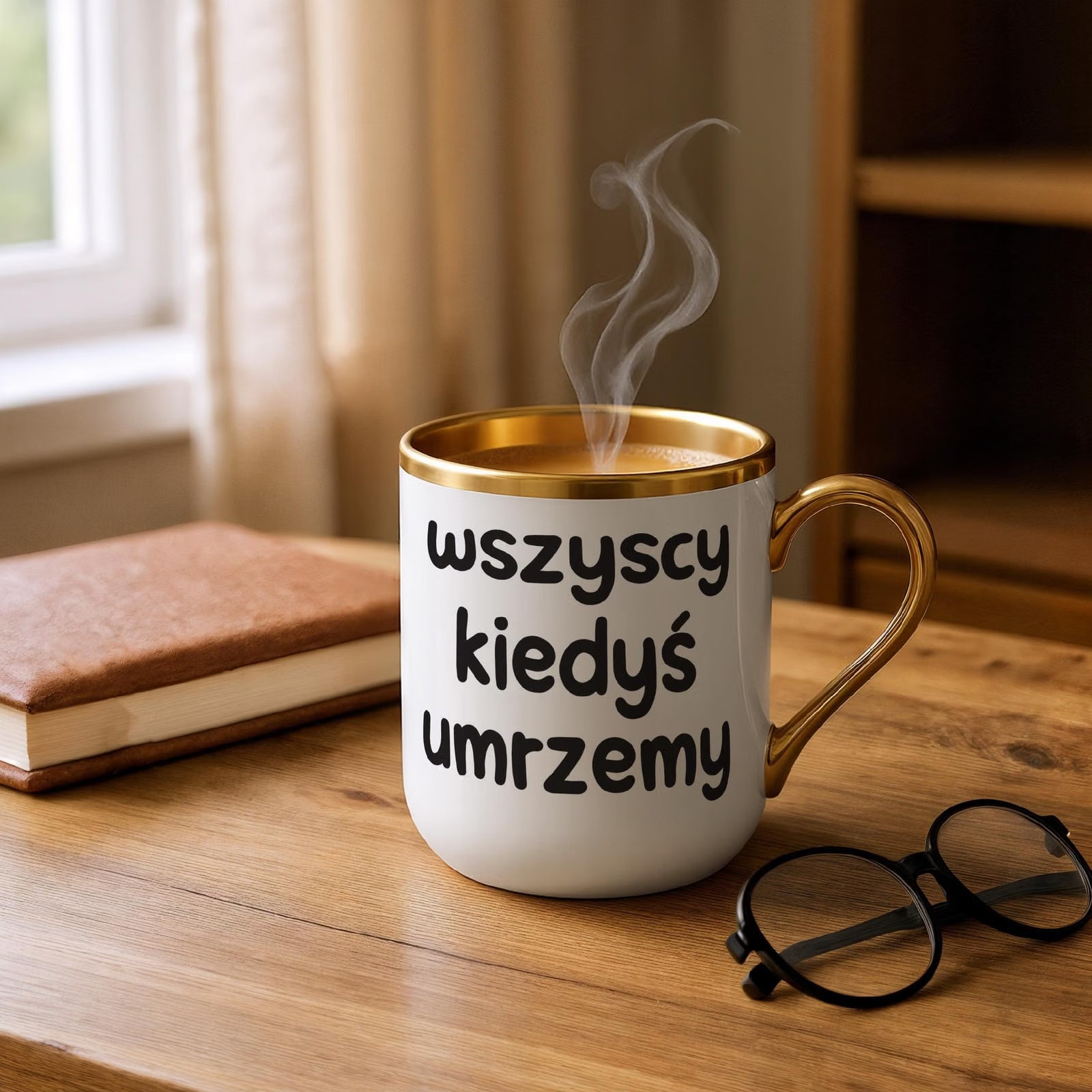 Kubek Premium Złoty Wszyscy Kiedys Umrzemy Śmieszny Zabawny Prezent