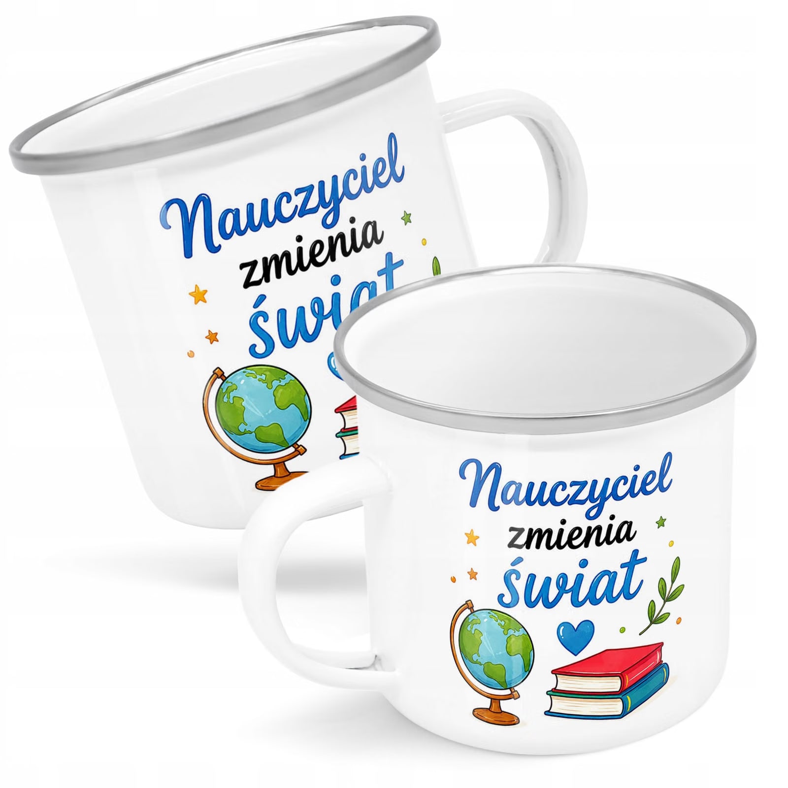 Kubek Emaliowany Dzień Nauczyciela Zakończenie z Nadrukiem Biały Metalowy