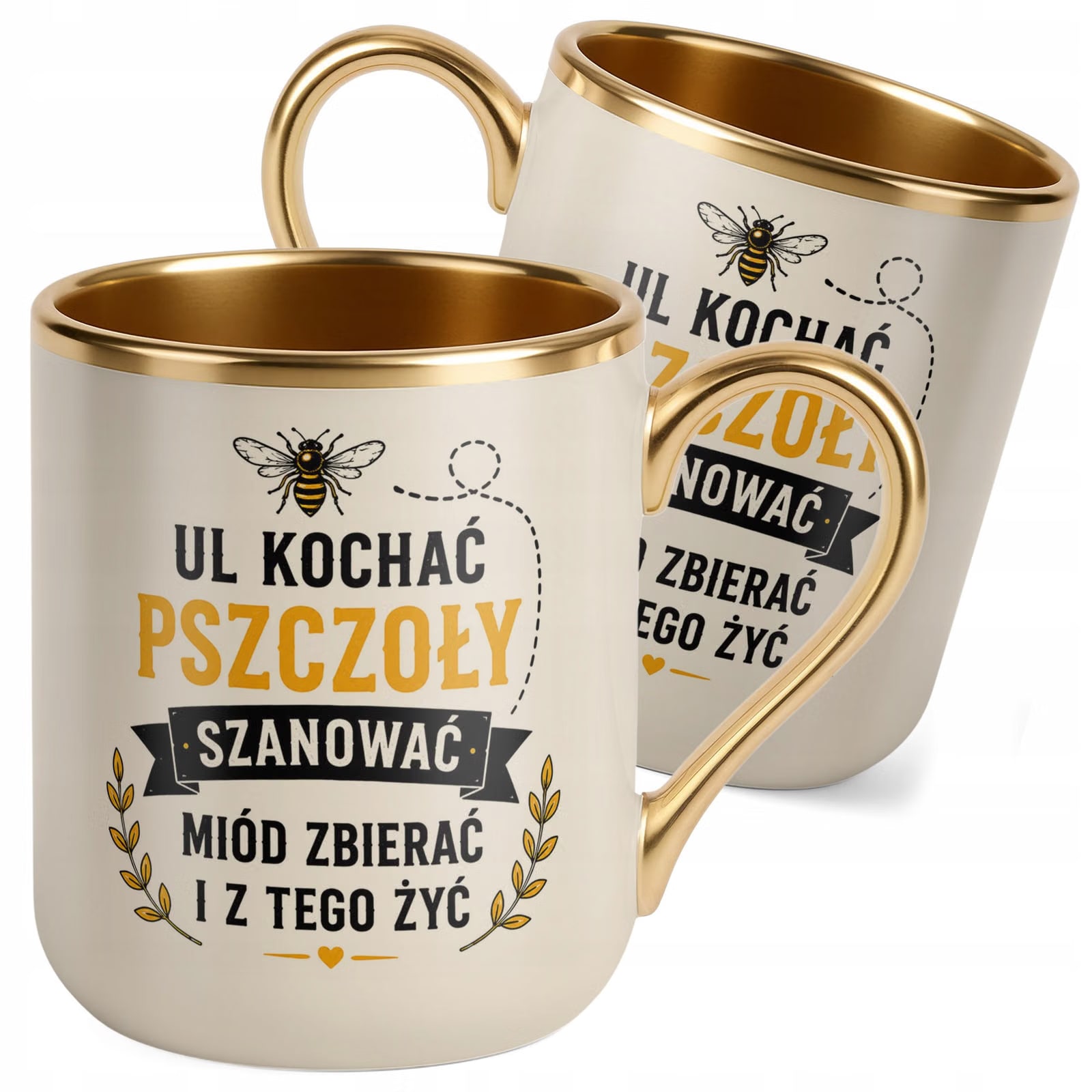 Kubek z nadrukiem Premium Złoty Ecru Dla Pszczelarza Szef Pasieki Prezent