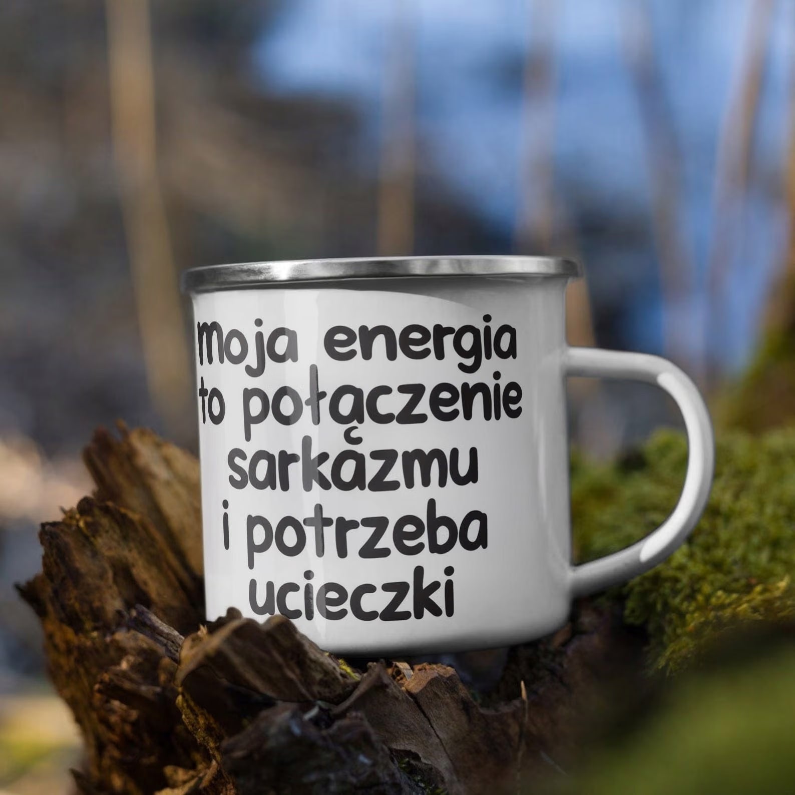Kubek Emaliowany Moja Energia To Połączenie z Nadrukiem Biały Metalowy