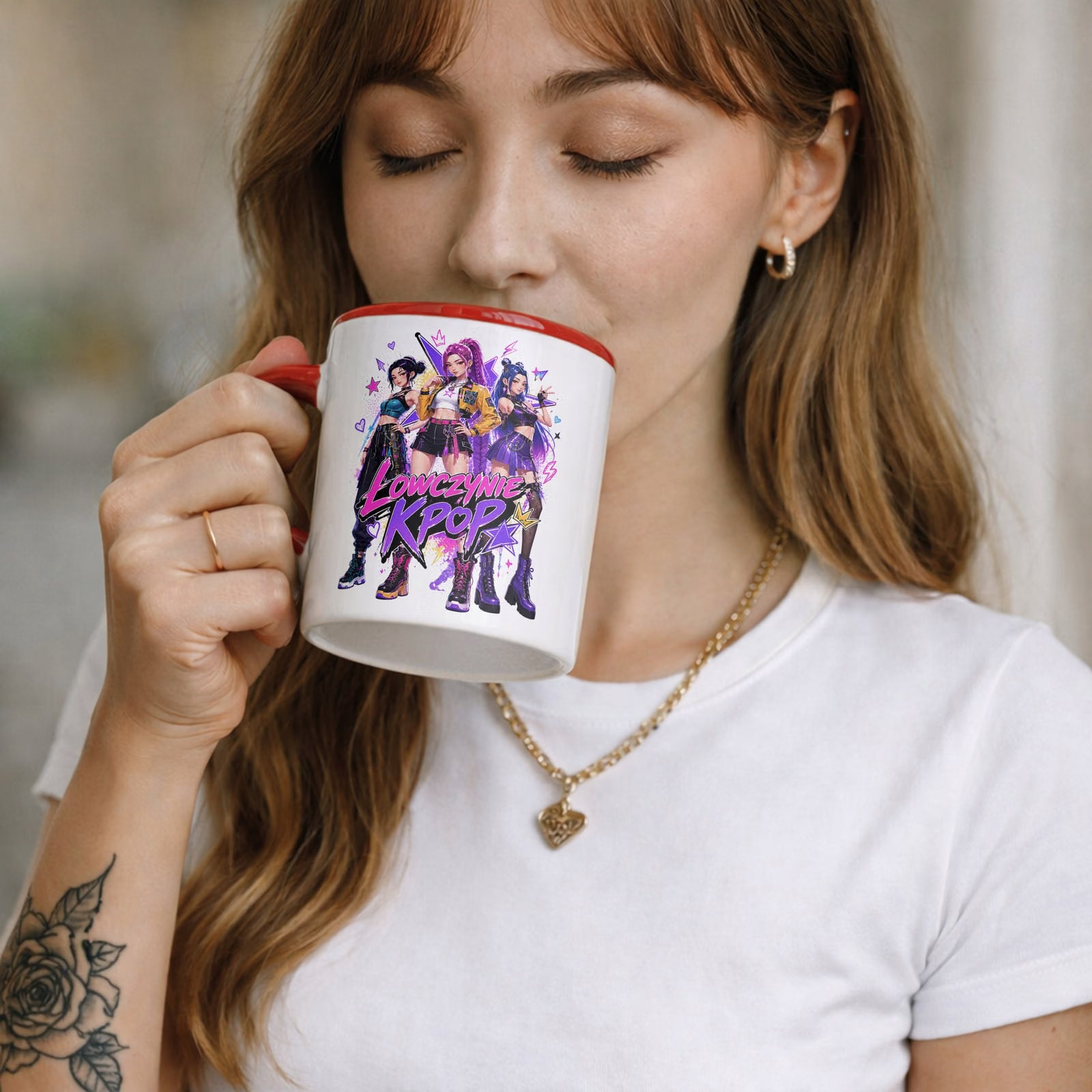 Zestaw Kubek Czerwony Podkładka pod mysz z nadrukiem Łowczynie kpop