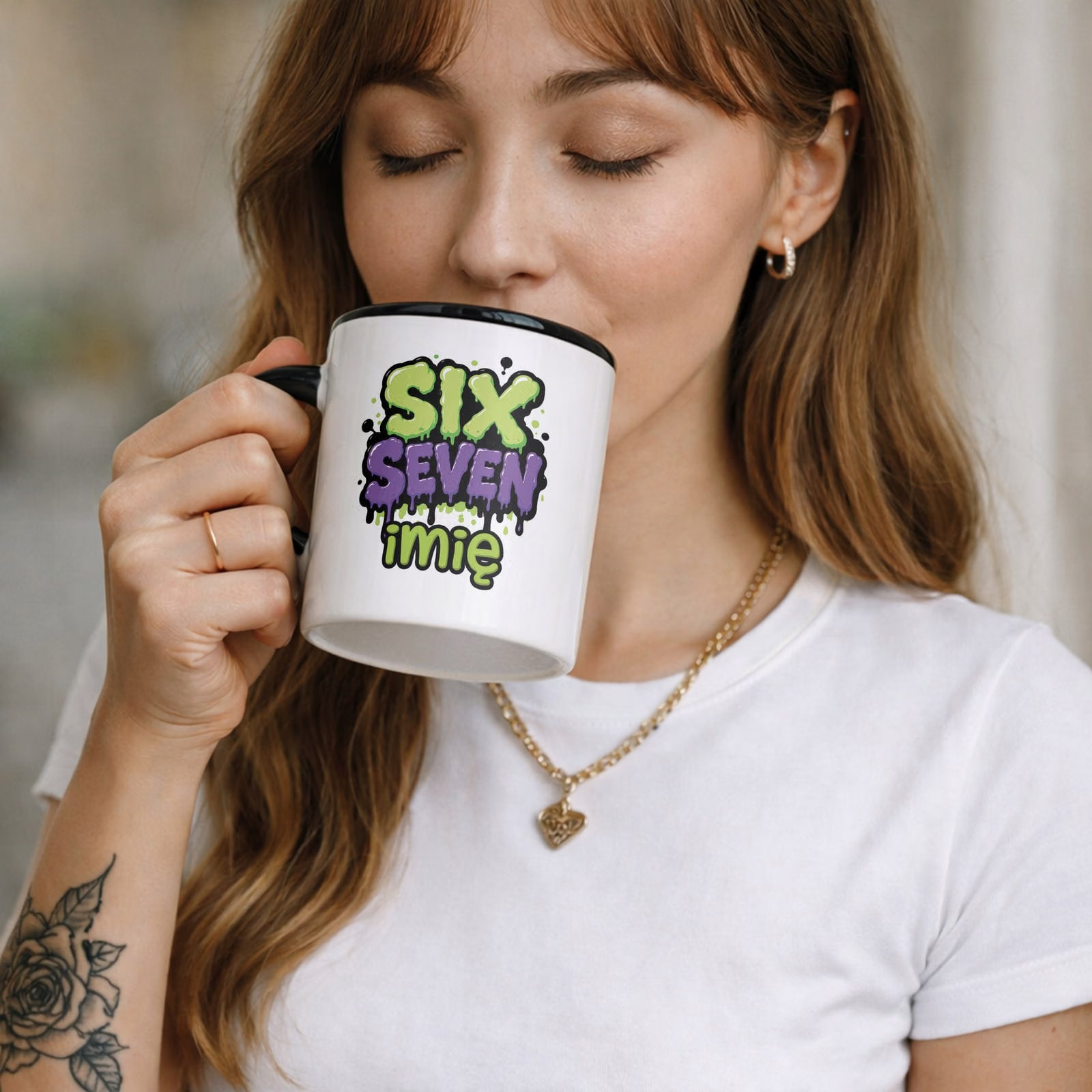 Zestaw personalizowany Kubek Czarny Podkładka pod mysz 67 Six Seven