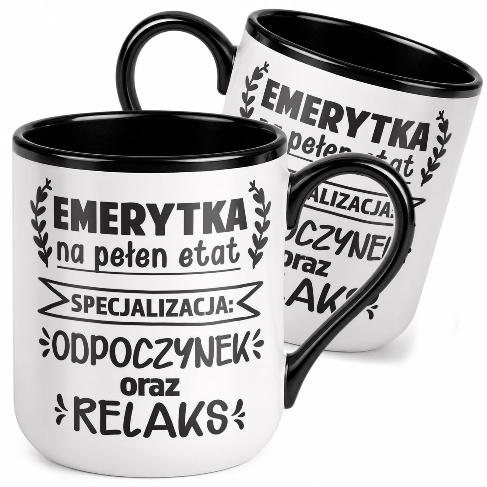 Kubek z nadrukiem Premium Czarny Emerytura Dla Emeryta Upominek Prezent