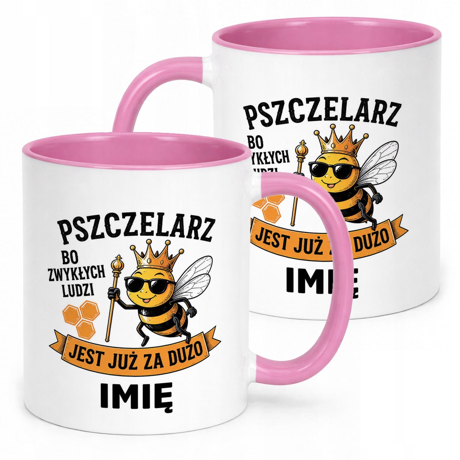 Różowy Kubek Personalizowany z nadrukiem Dla Pszczelarza Upominek Prezent