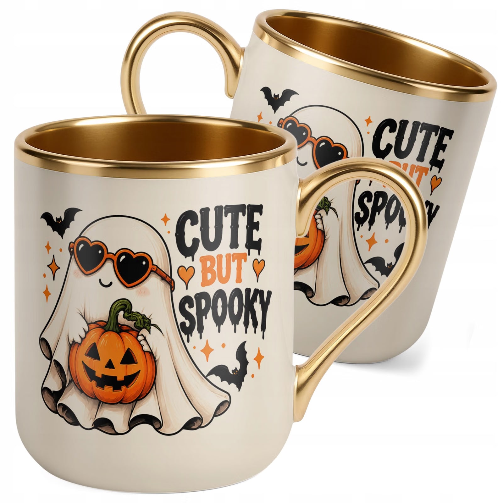 Kubek Premium Złoty Ecru z Nadrukiem Halloween Jesień Prezent