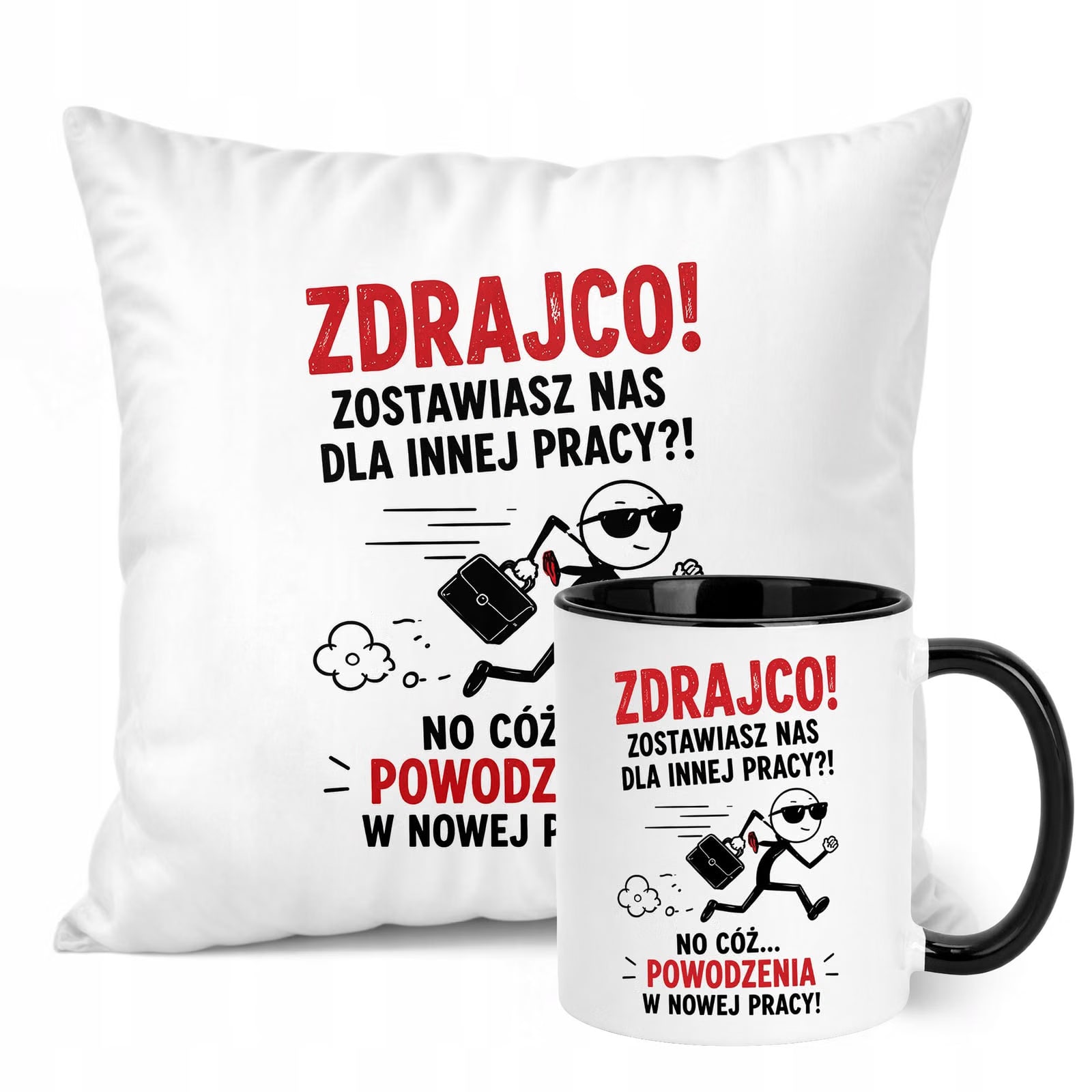 Zestaw Kubek Czarny Poduszka Z Nadrukiem Odejście z Pracy Prezent