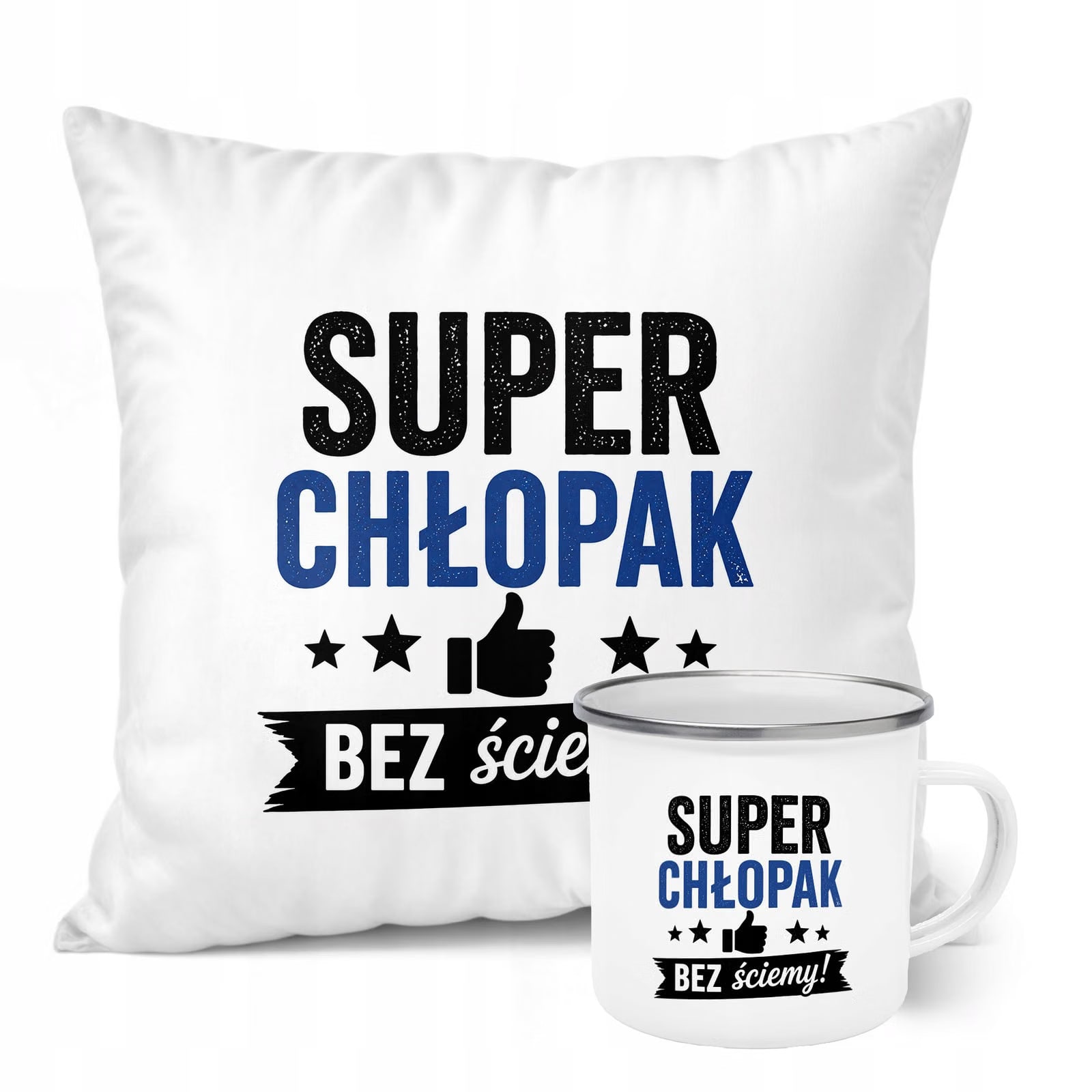 Zestaw Kubek Emaliowany Poduszka Dzień Chłopaka Z Nadrukiem