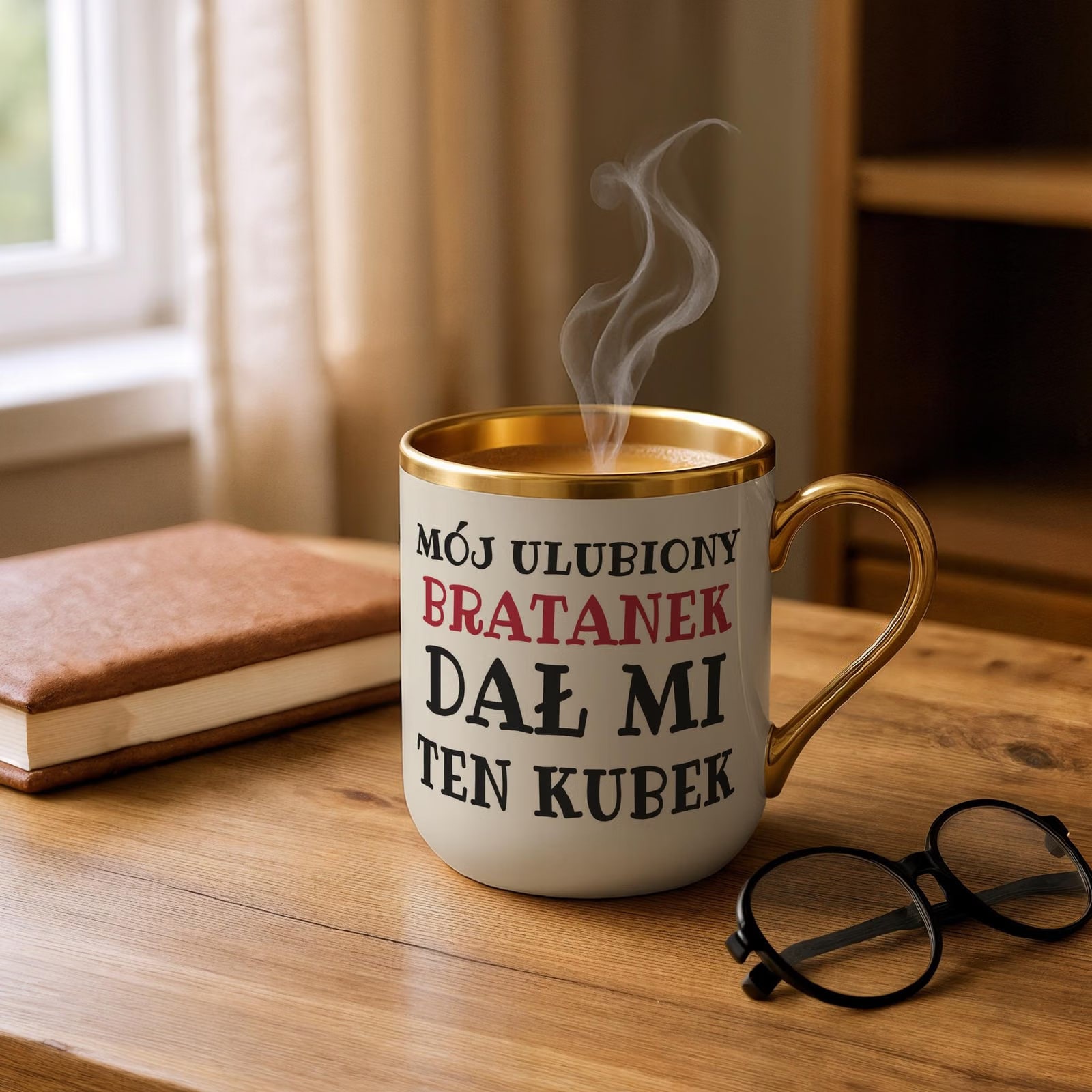 Kubek Premium Złoty Ecru Mój Ulubiony Bratanek Dał Mi Ten Kubek Prezent
