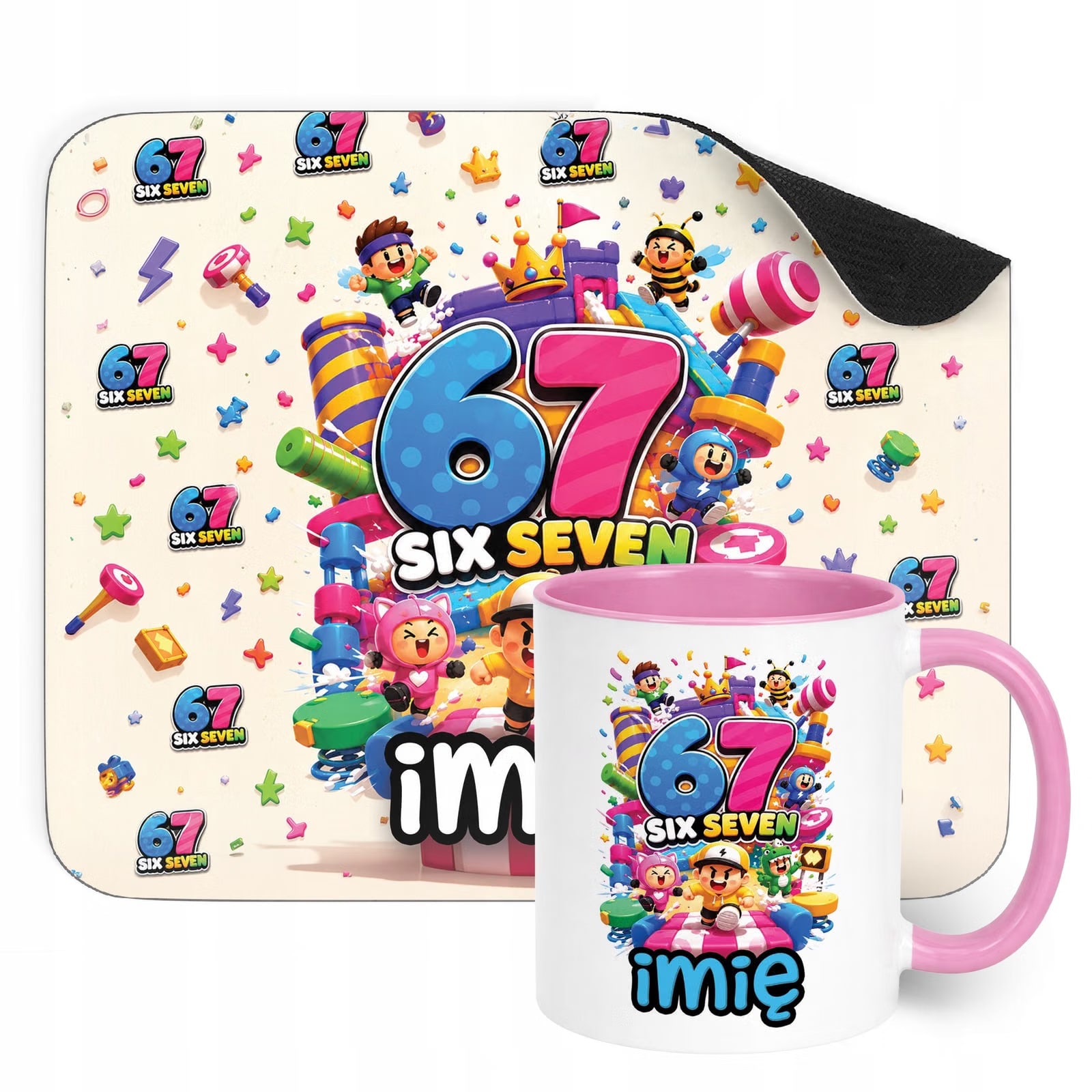 Zestaw personalizowany Kubek Różowy Podkładka pod mysz 67 Six Seven