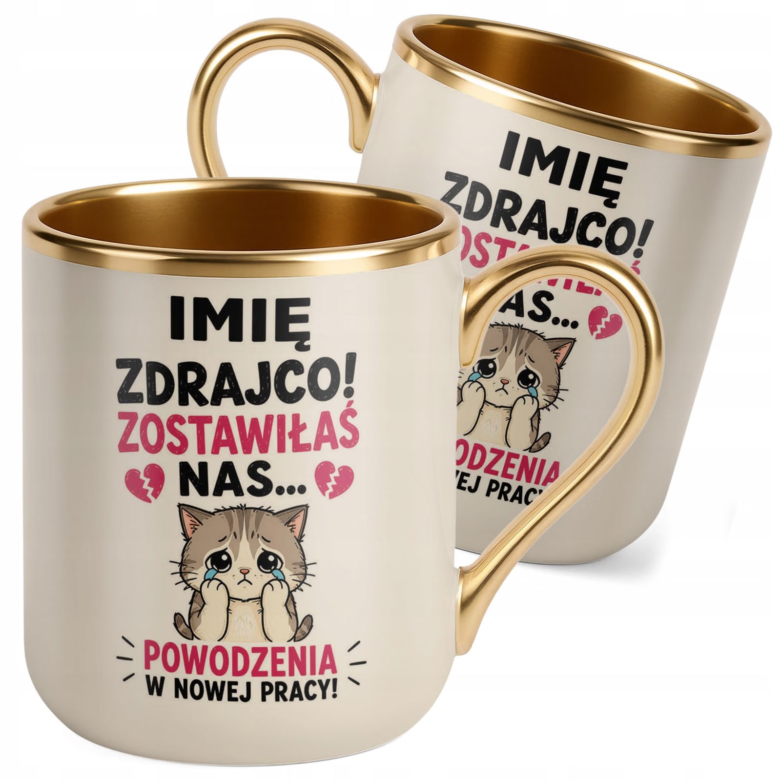 Kubek Personalizowany z nadrukiem Premium Złoty Ecru Odejście z Pracy