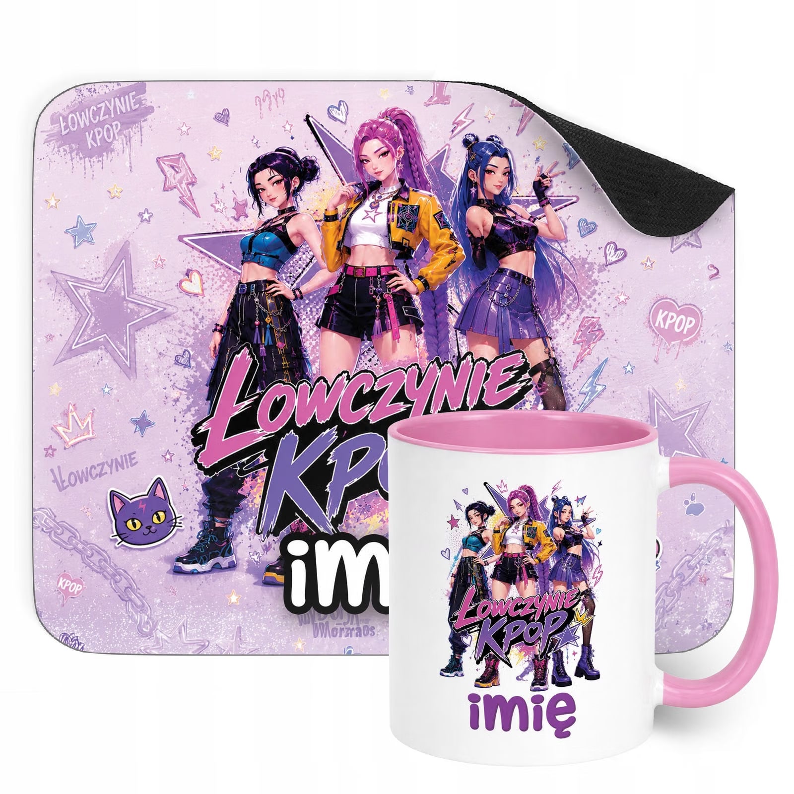 Zestaw personalizowany Kubek Różowy Podkładka pod mysz Łowczynie Kpop