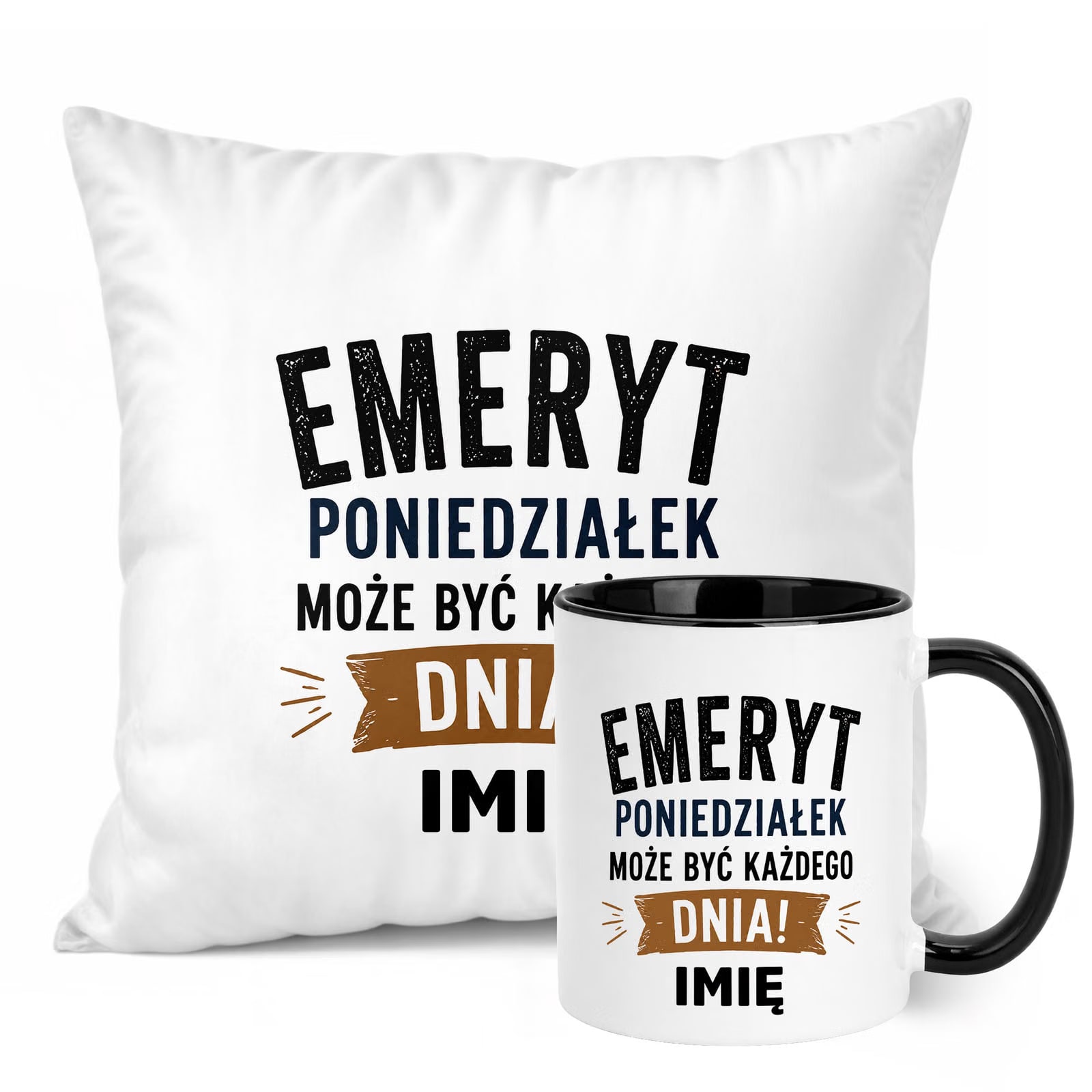 Zestaw Personalizowany Kubek Czarny Poduszka Emerytura Upominek Prezent