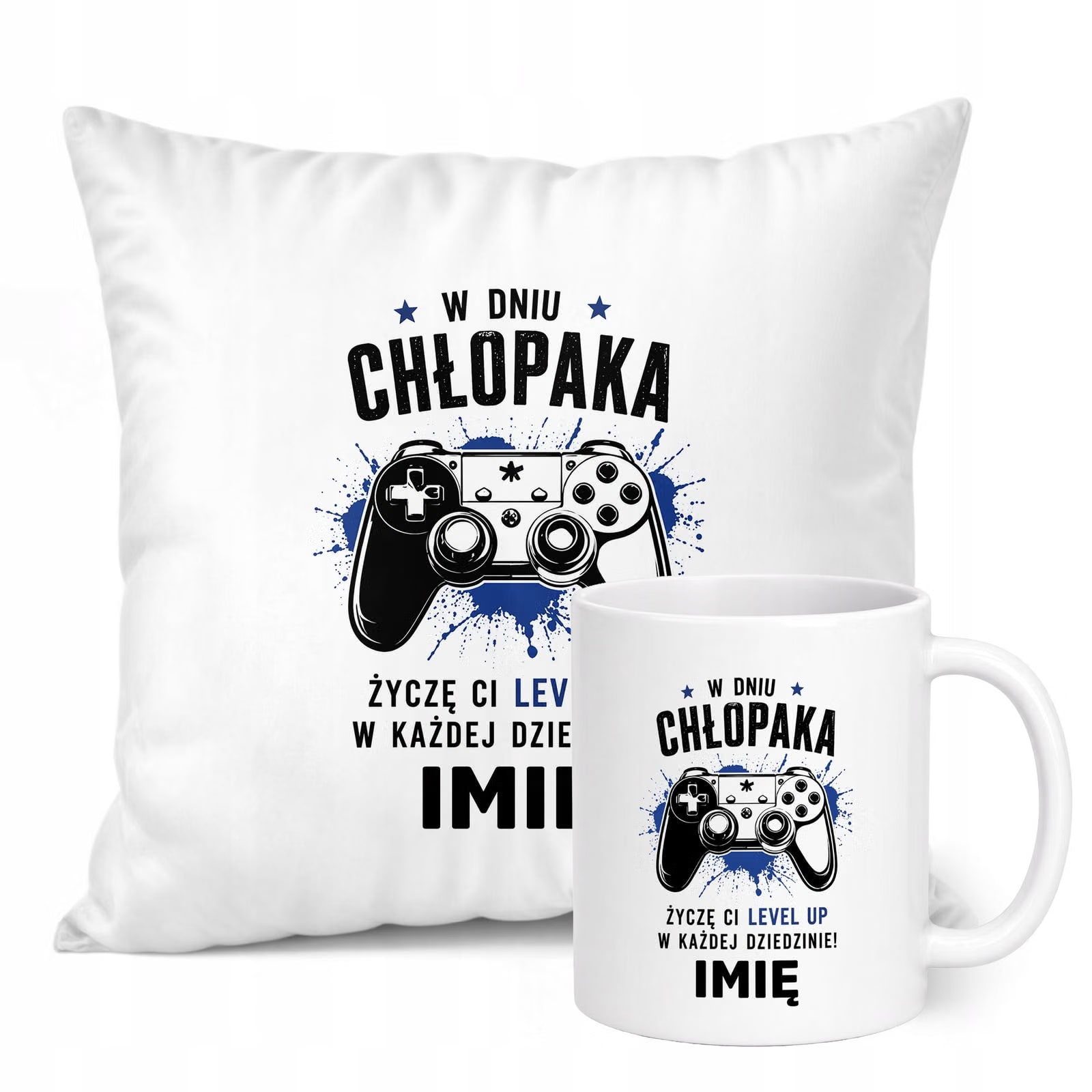 Zestaw Personalizowany Kubek Biały Poduszka Dzień Chłopaka Z Nadrukiem