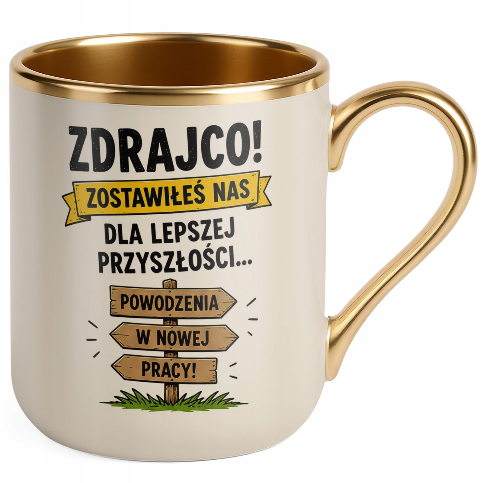 Kubek z nadrukiem Premium Złoty Ecru Pożegnanie Odejście z Pracy