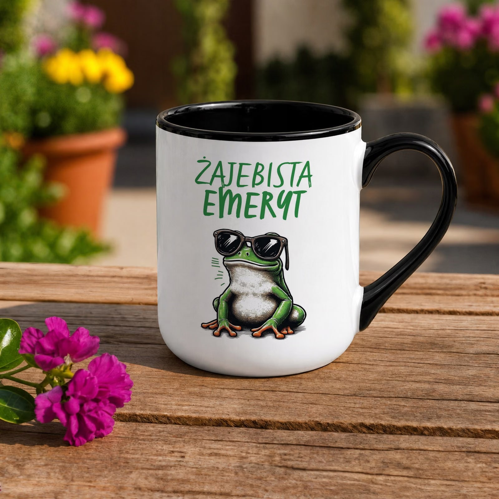 Kubek z nadrukiem Premium Czarny Emerytura Dla Emeryta Upominek Prezent