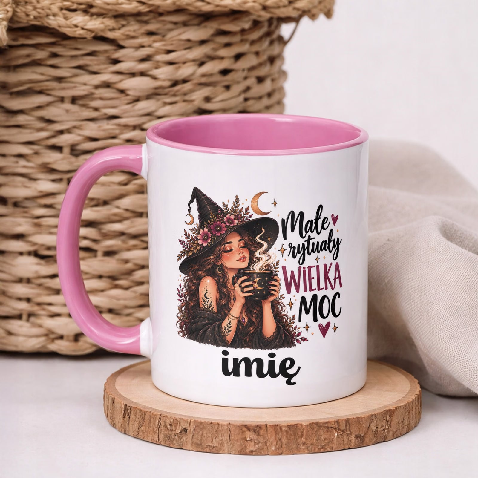 Kubek Różowy Personalizowany z Nadrukiem Dla Kobiet Czarownica Wiedźma