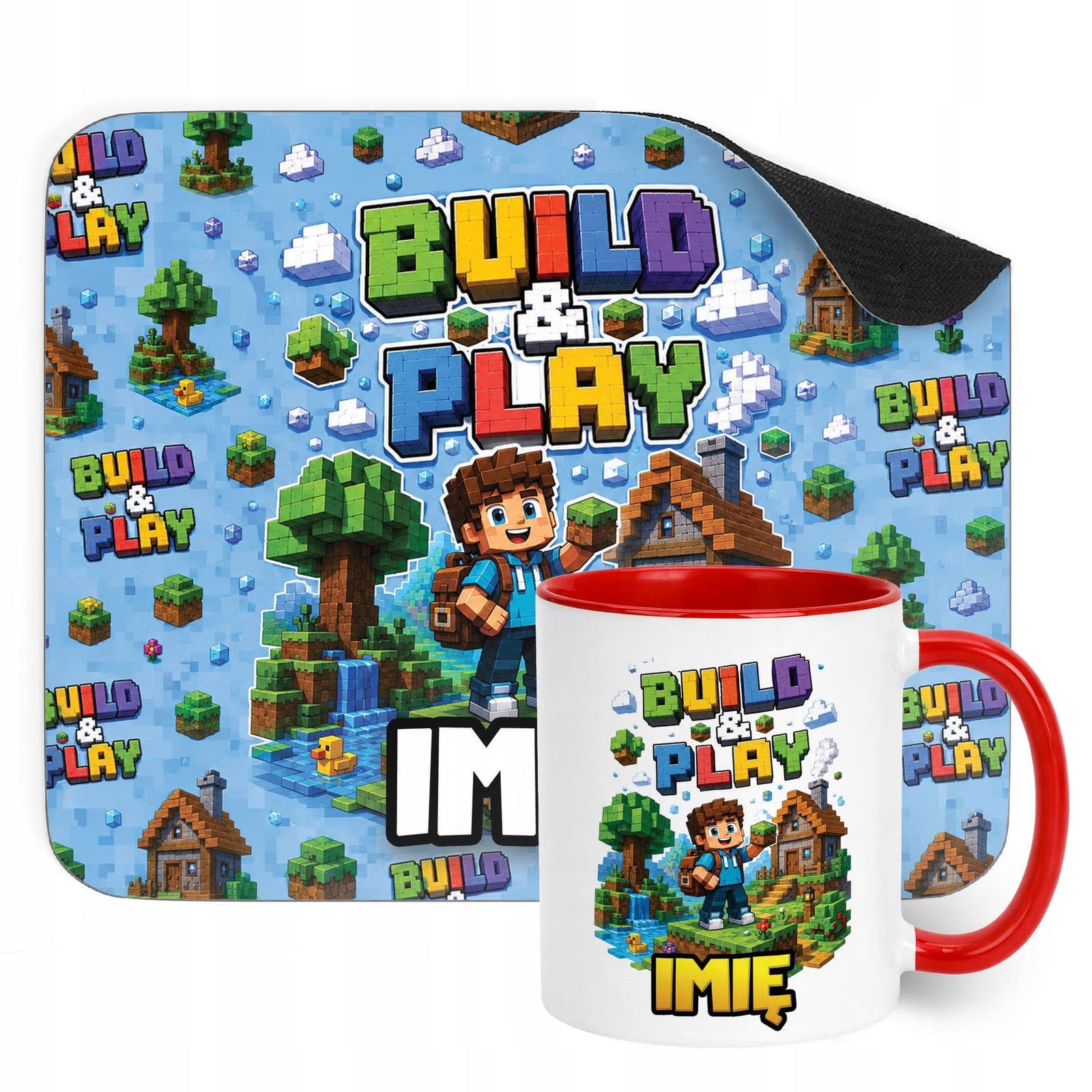 Zestaw personalizowany Kubek Czerwony Podkładka pod mysz gra Build&Play