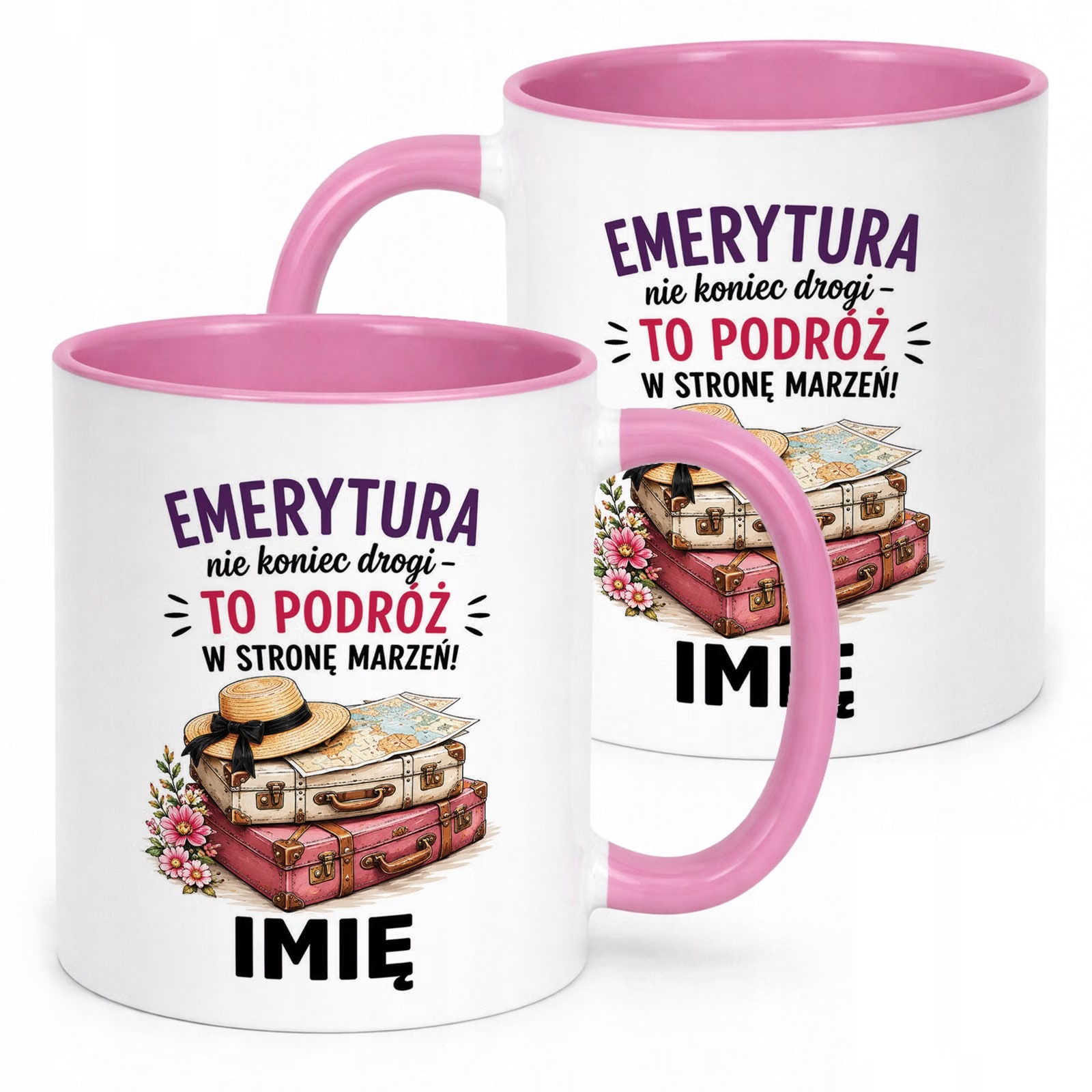 Kubek Różowy Personalizowany z Nadrukiem Emerytura Dla Emerytki Prezent