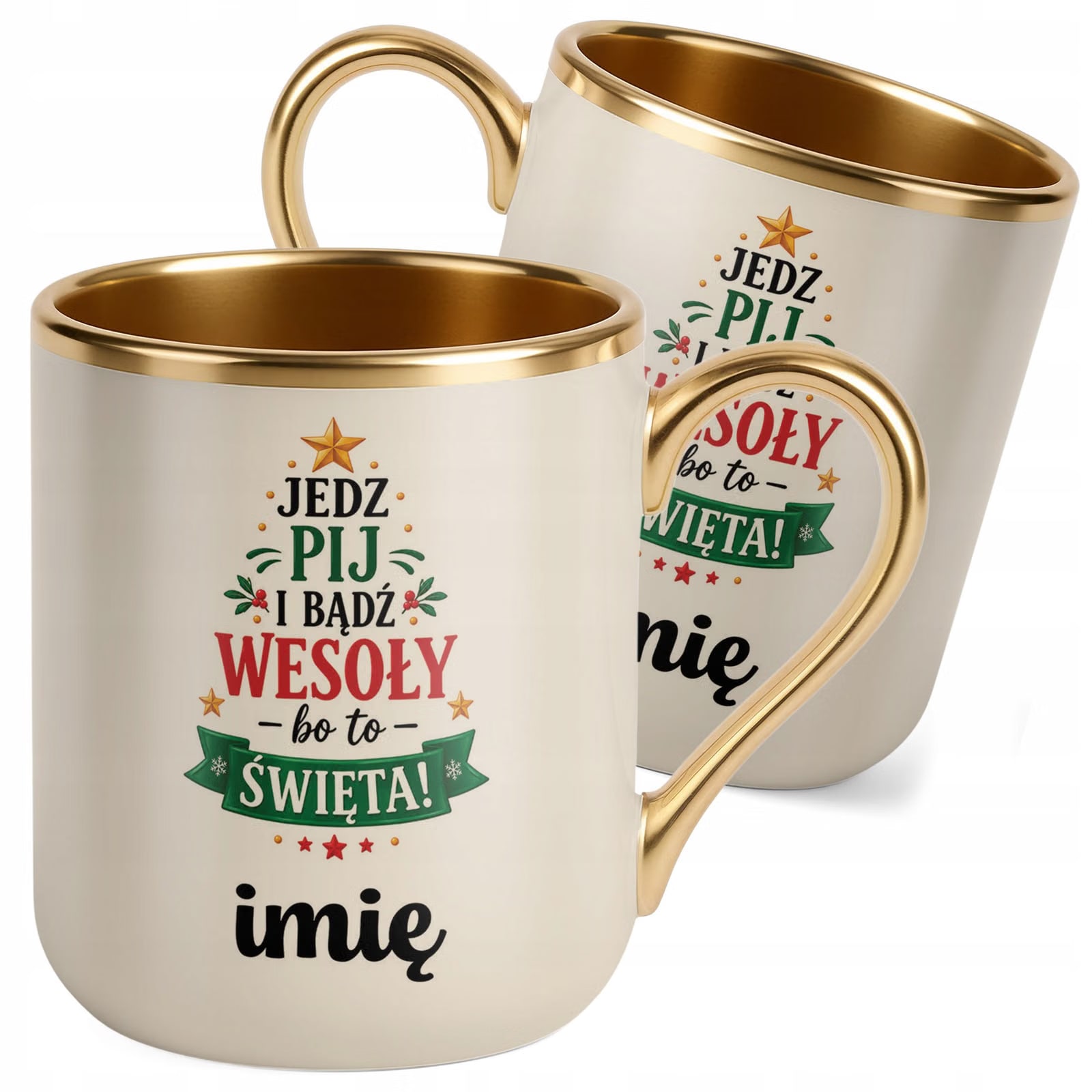 Kubek Personalizowany Premium Złoty Ecru Boże Narodzenie Święta Prezent