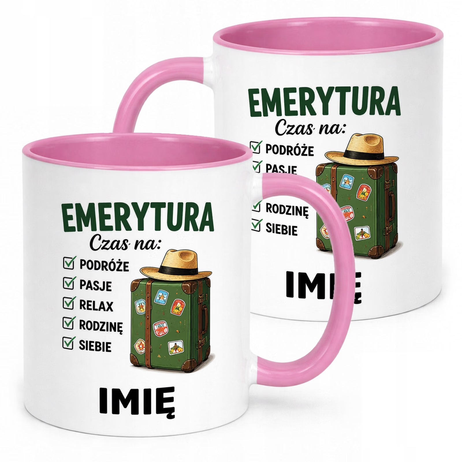 Kubek Różowy Personalizowany z Nadrukiem Emerytura Upominek Prezent