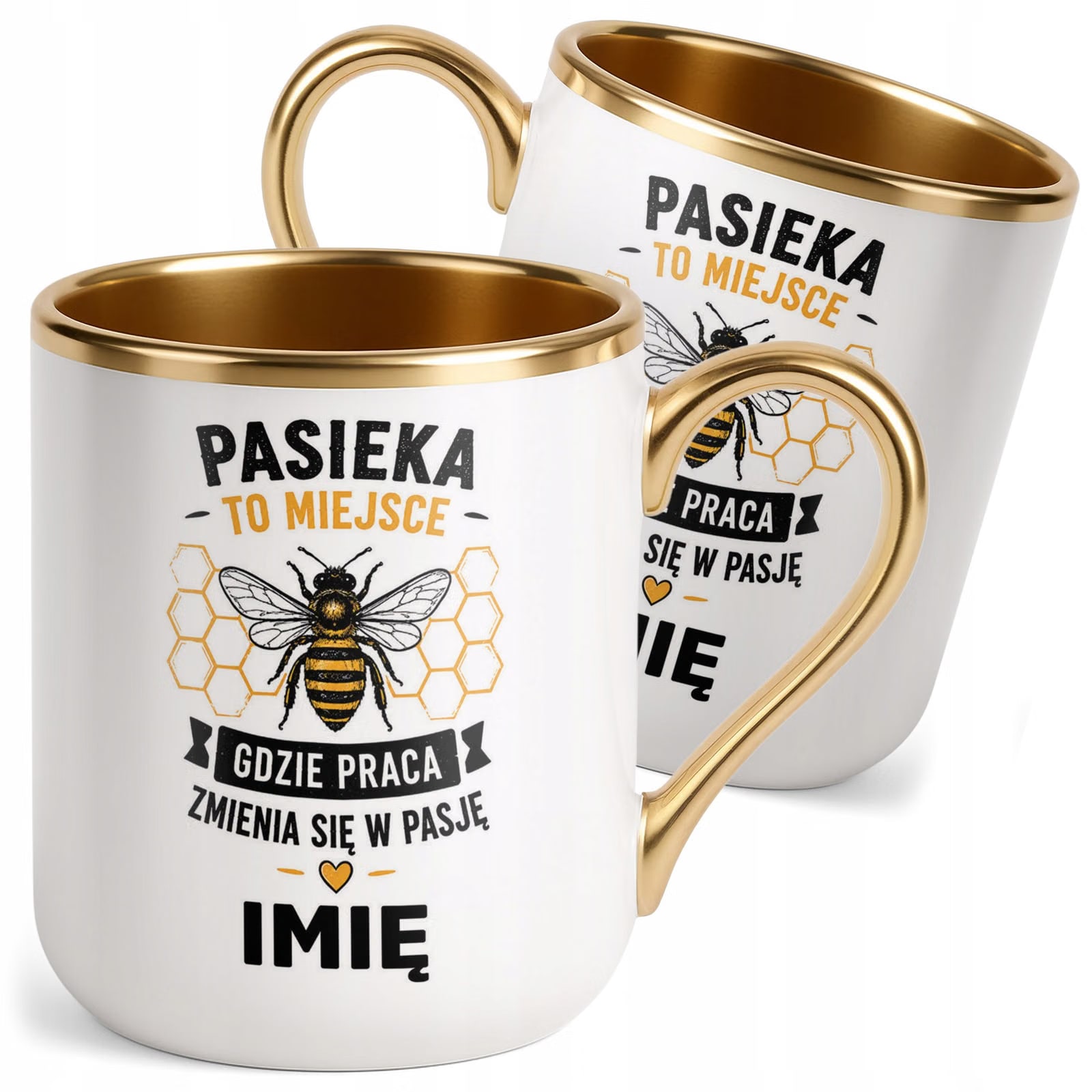 Kubek Personalizowany z nadrukiem Premium Złoty Dla Pszczelarza Prezent