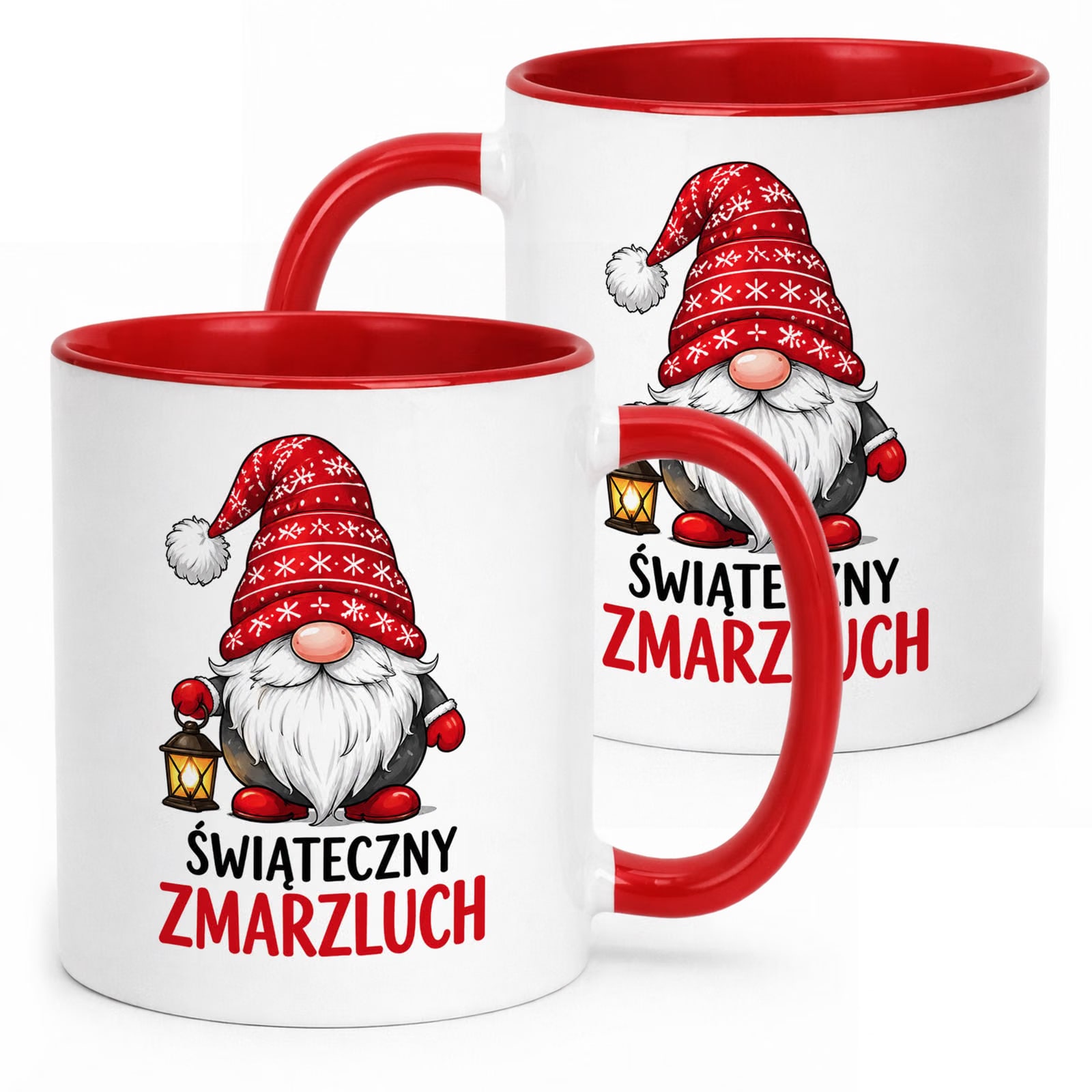 Kubek Czerwony z Nadrukiem Boże Narodzenie Mikołajki Święta Skrzat Prezent
