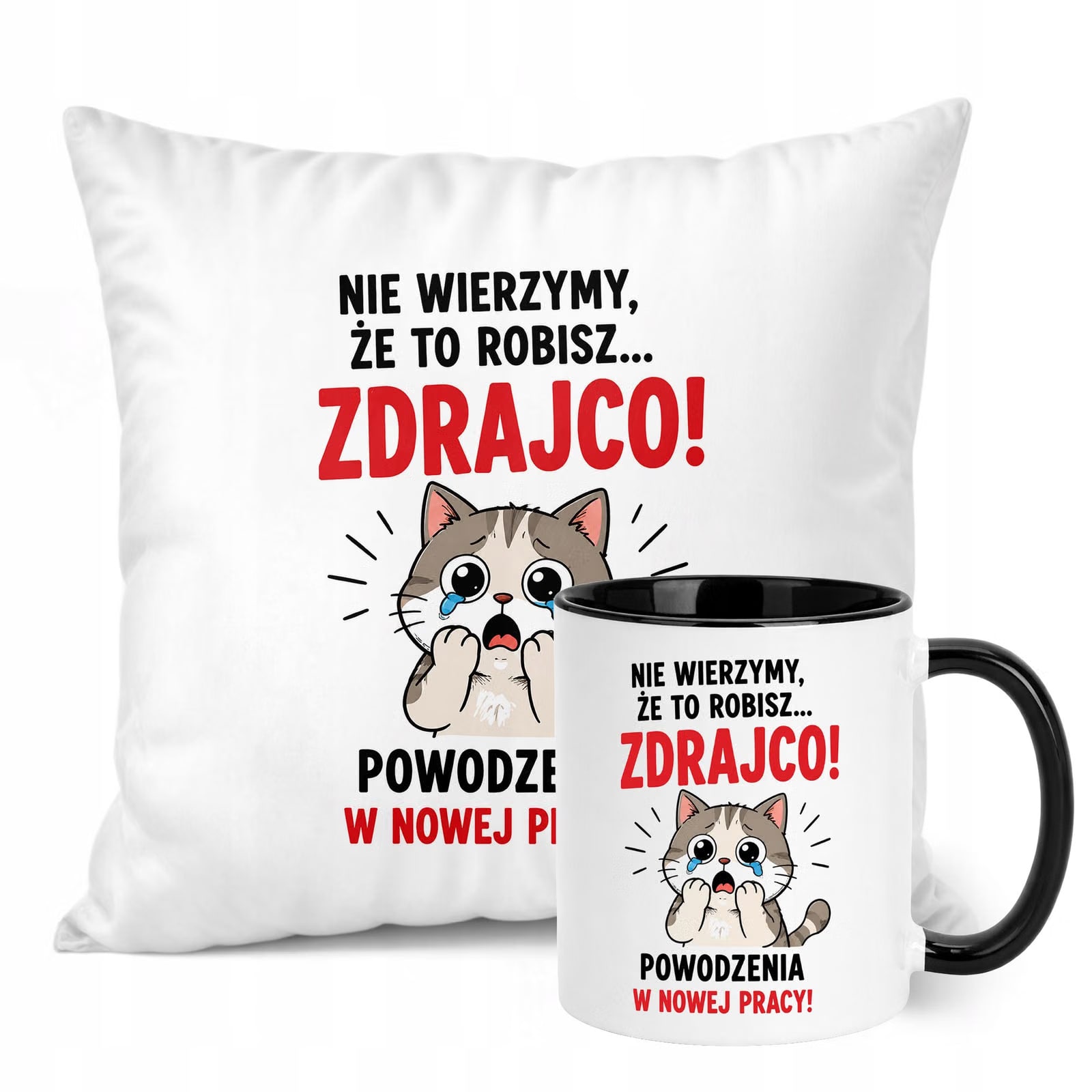 Zestaw Kubek Czarny Poduszka Z Nadrukiem Odejście z Pracy Prezent