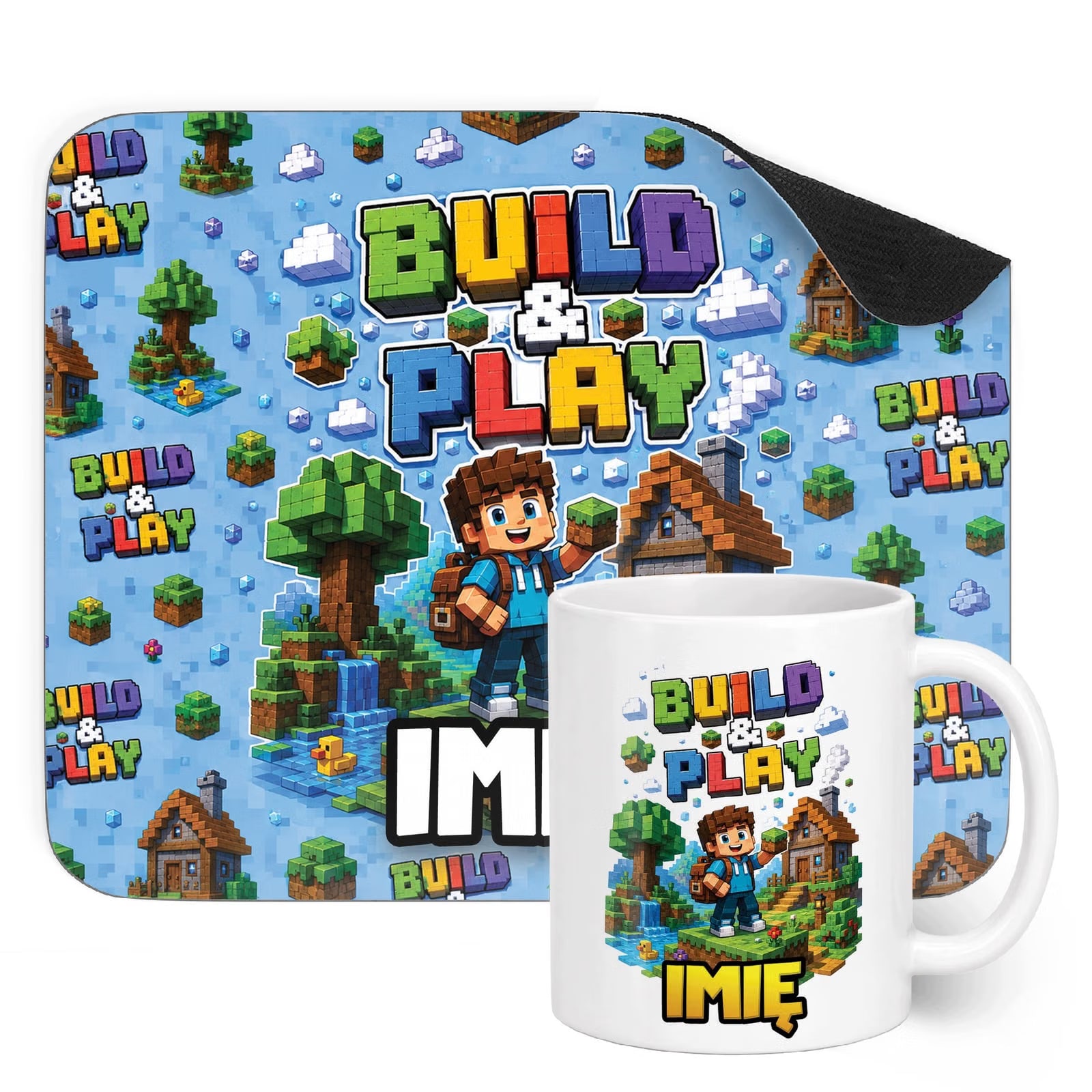 Zestaw personalizowany Kubek Podkładka pod mysz gra Build&Play