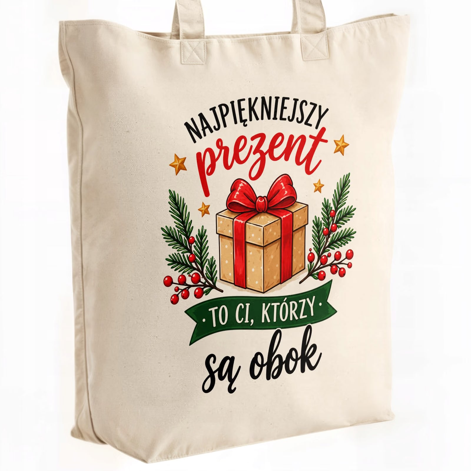 Torba shopper bawełniana premium świąteczna na zakupy z nadrukiem