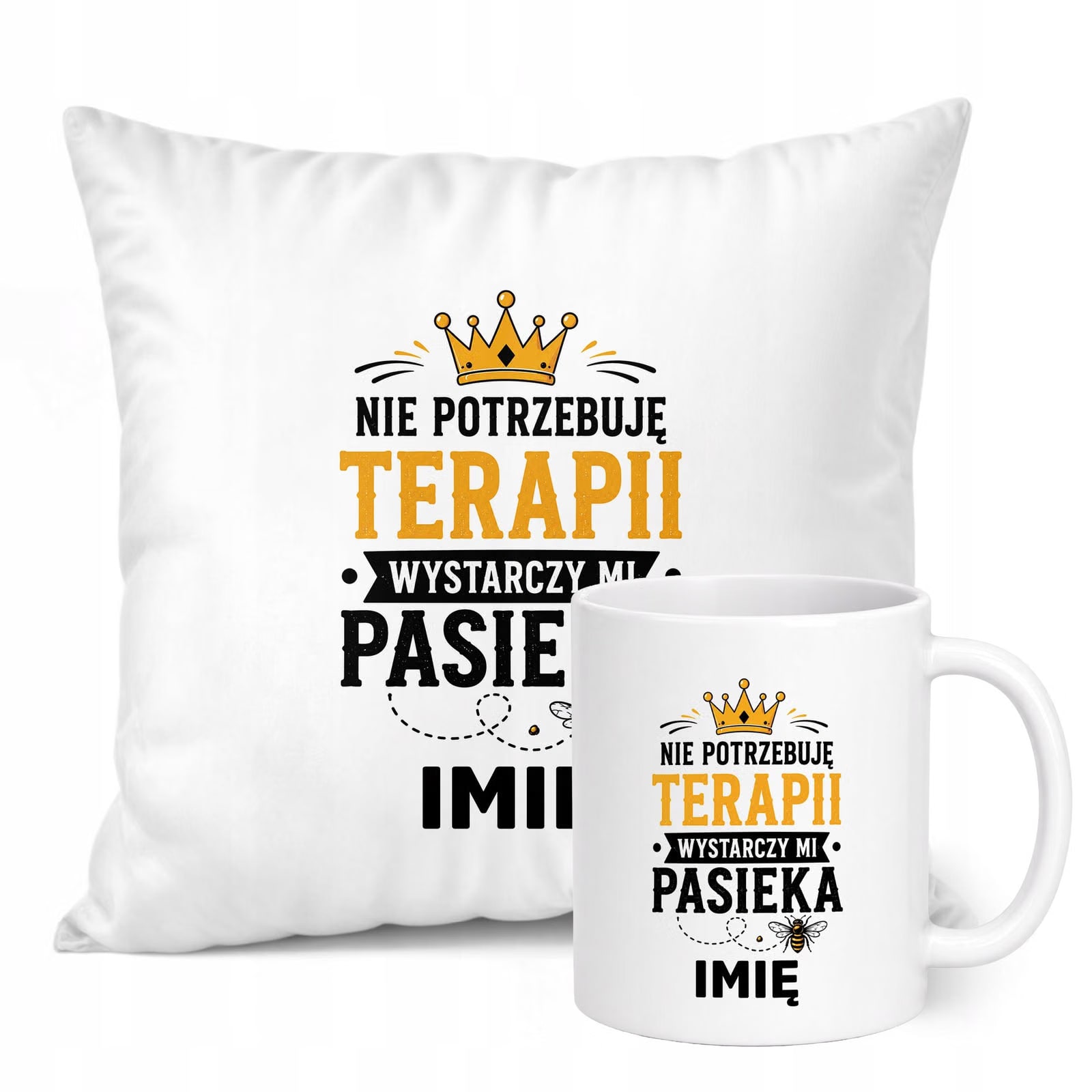 Zestaw Personalizowany Kubek Biały Poduszka Z Nadrukiem Dla Pszczelarza