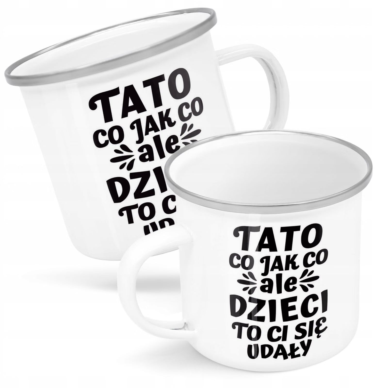 Kubek Emaliowany Dzień Ojca Dla Taty Dzieci To z Nadrukiem Biały Metalowy