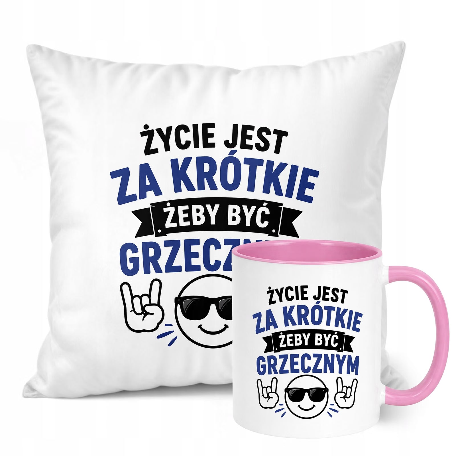 Zestaw Kubek Różowy Poduszka Dzień Chłopaka Z Nadrukiem Prezent