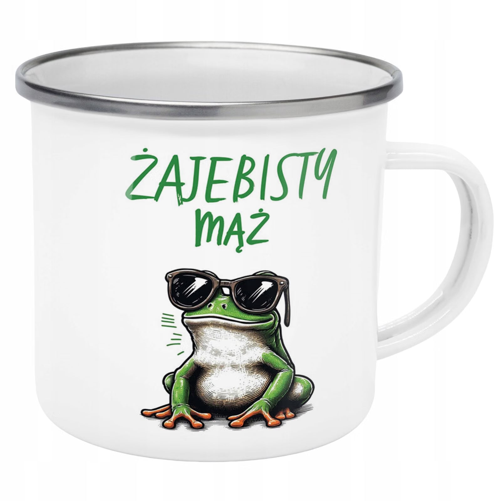 Kubek Emaliowany Żajebisty Mąż Dla Mężczyzny z Nadrukiem Biały Metalowy