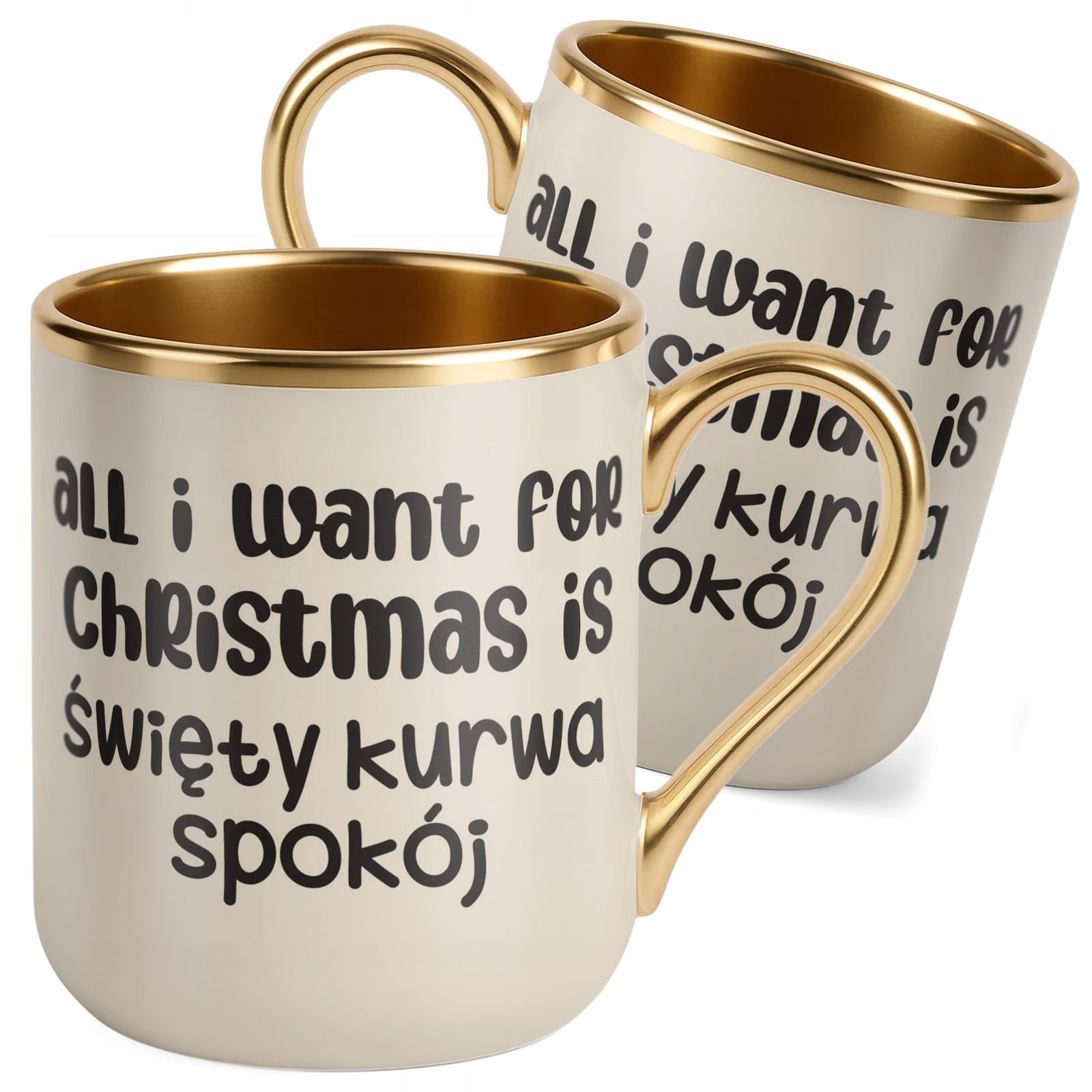 Kubek Premium Złoty Ecru Boże Narodzenie All I Want For Christmas Prezent